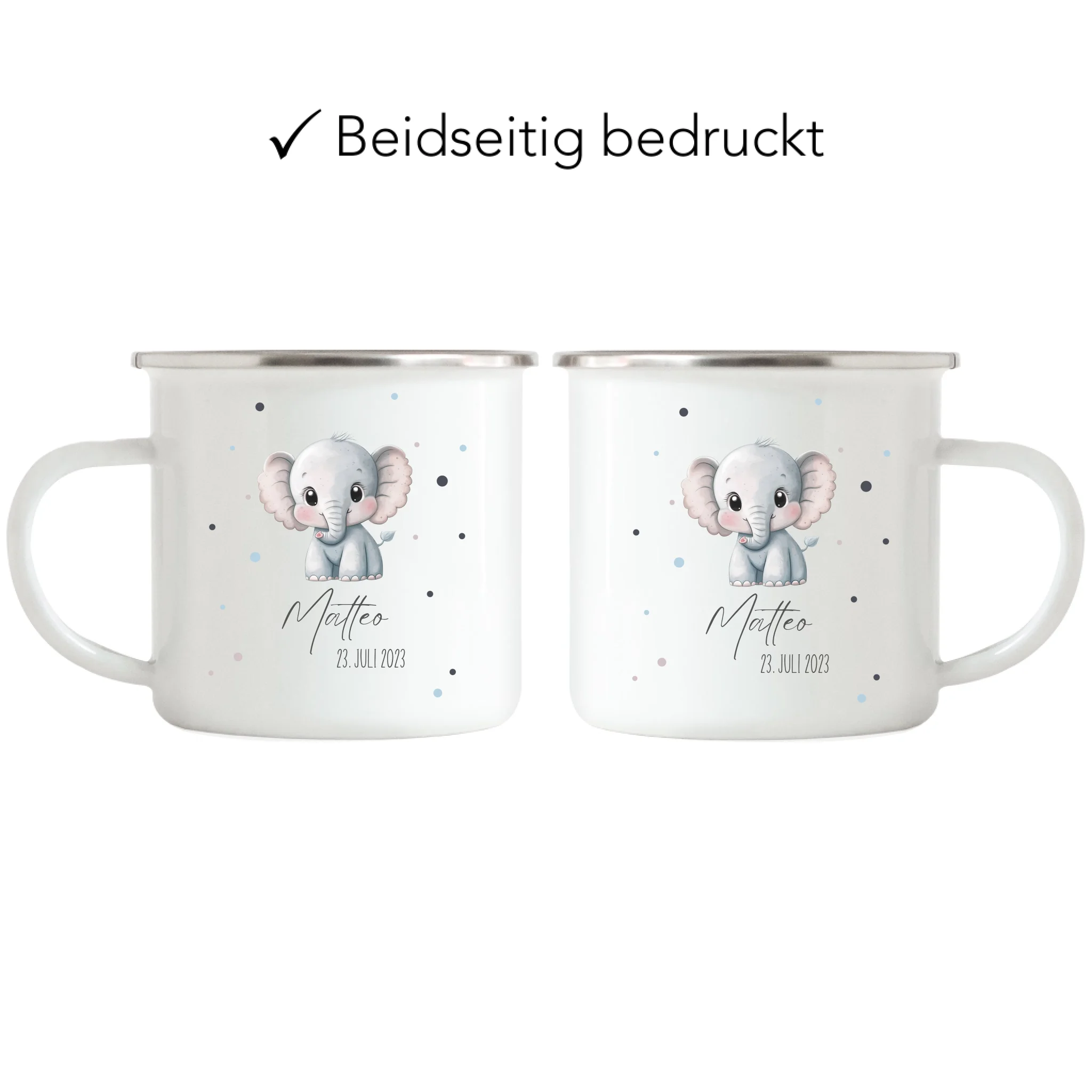 Kindertasse mit Namen Personalisiert, Personalisierte Tasse für Kinder mit Tiermotiv, Namenstasse, Kinderbecher als Geschenk zur Taufe, Geburt, Weihnachten - Emaille Tasse