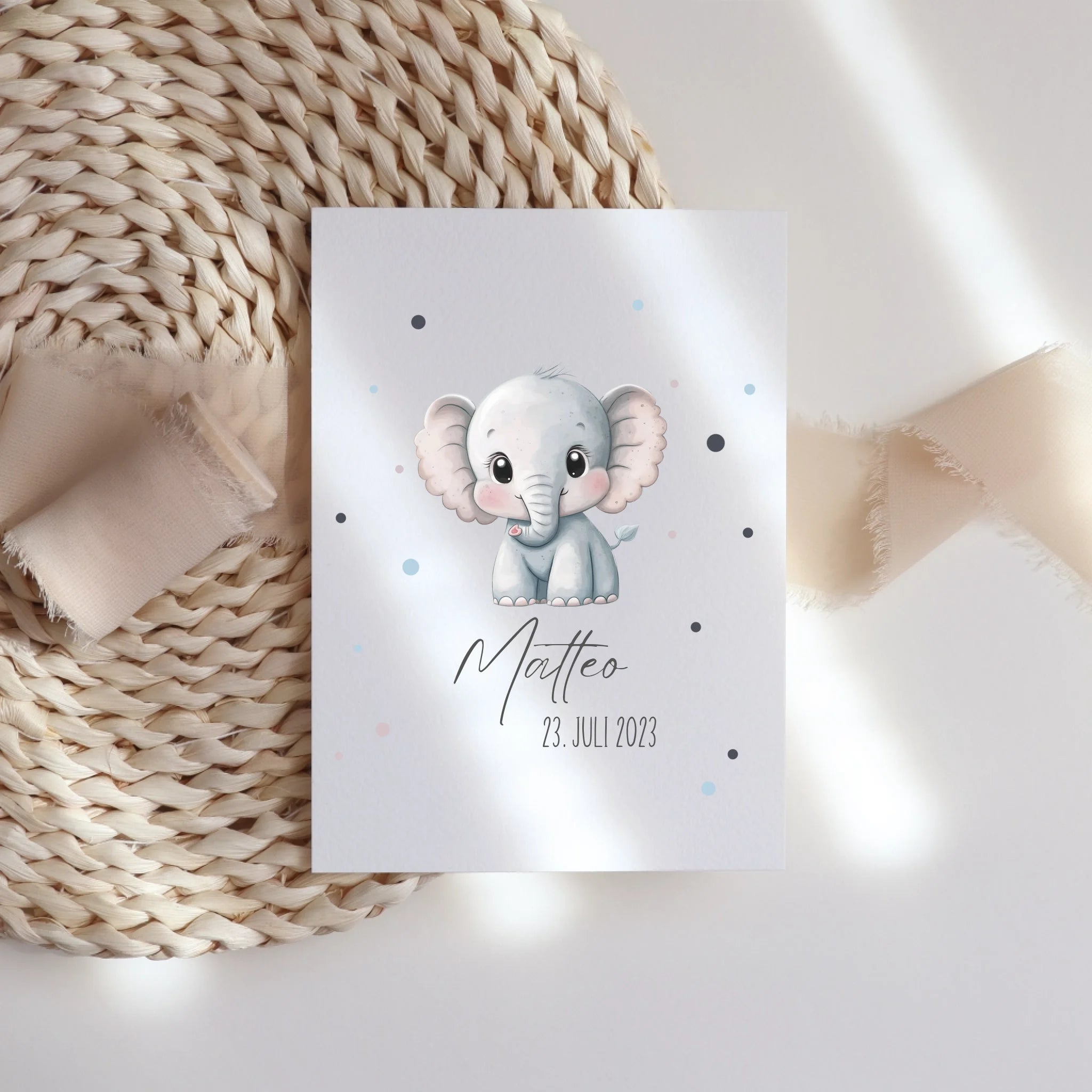 Karte mit Namen für Kinder, Glückwunschkarte zur Geburt, Taufe, Geburtstag oder Weihnachten – Faltkarte Tiermotiv Jungen Mädchen