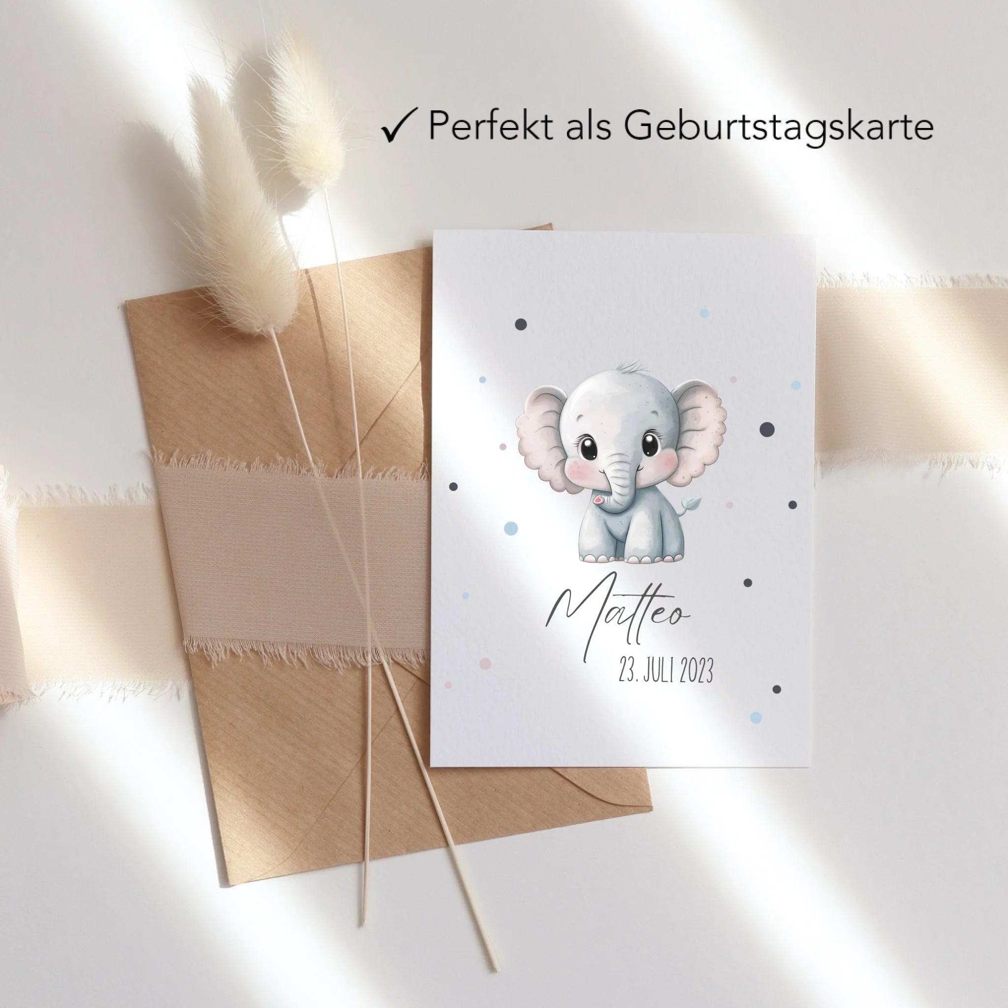 Karte mit Namen für Kinder, Glückwunschkarte zur Geburt, Taufe, Geburtstag oder Weihnachten – Faltkarte Tiermotiv Jungen Mädchen