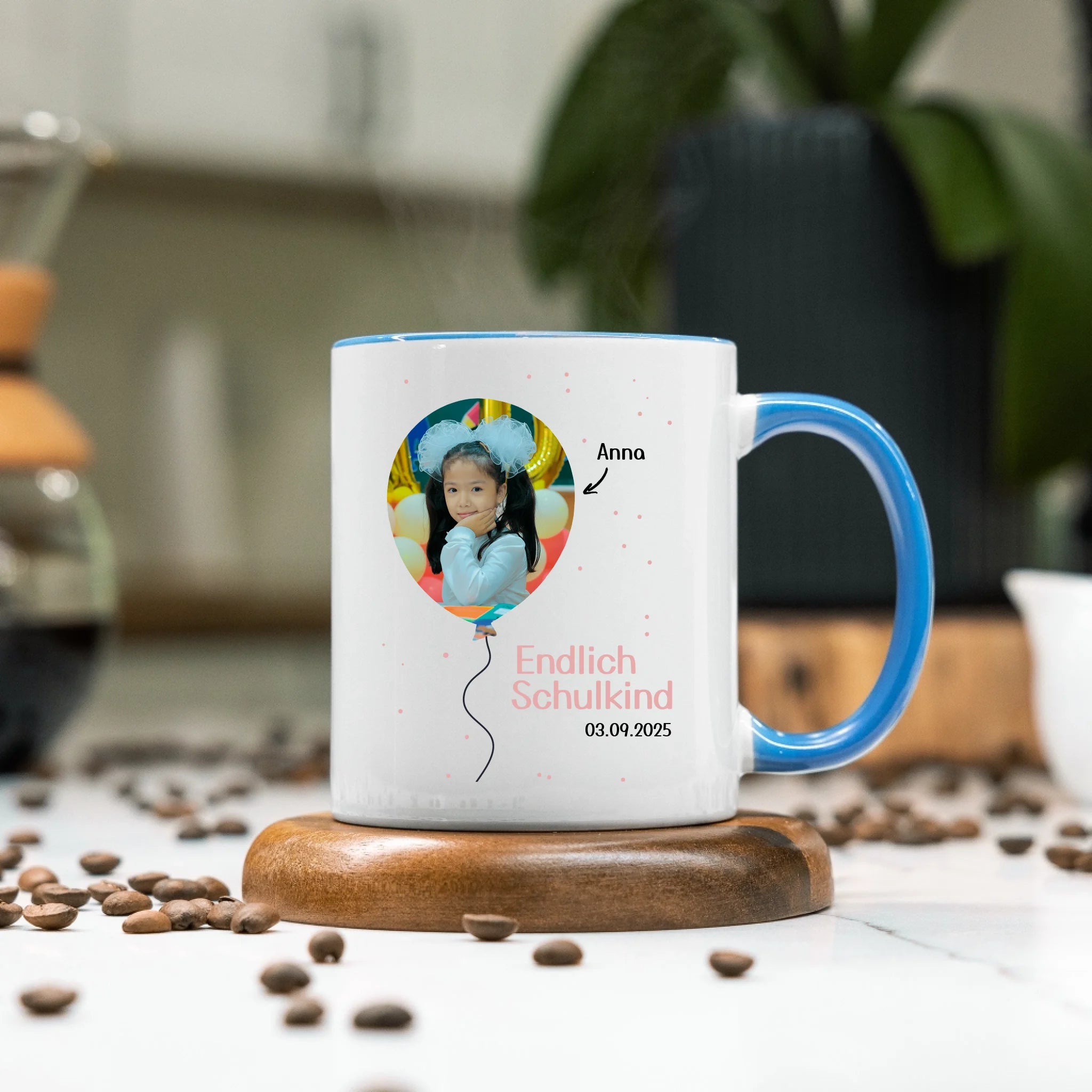 Foto Tasse Schulkind 2025 Mädchen Junge, Schulanfang Einschulung Fototasse Personalisiert mit Bild & Name, Einschulungsgeschenk ersten Schultag für Erstklässler