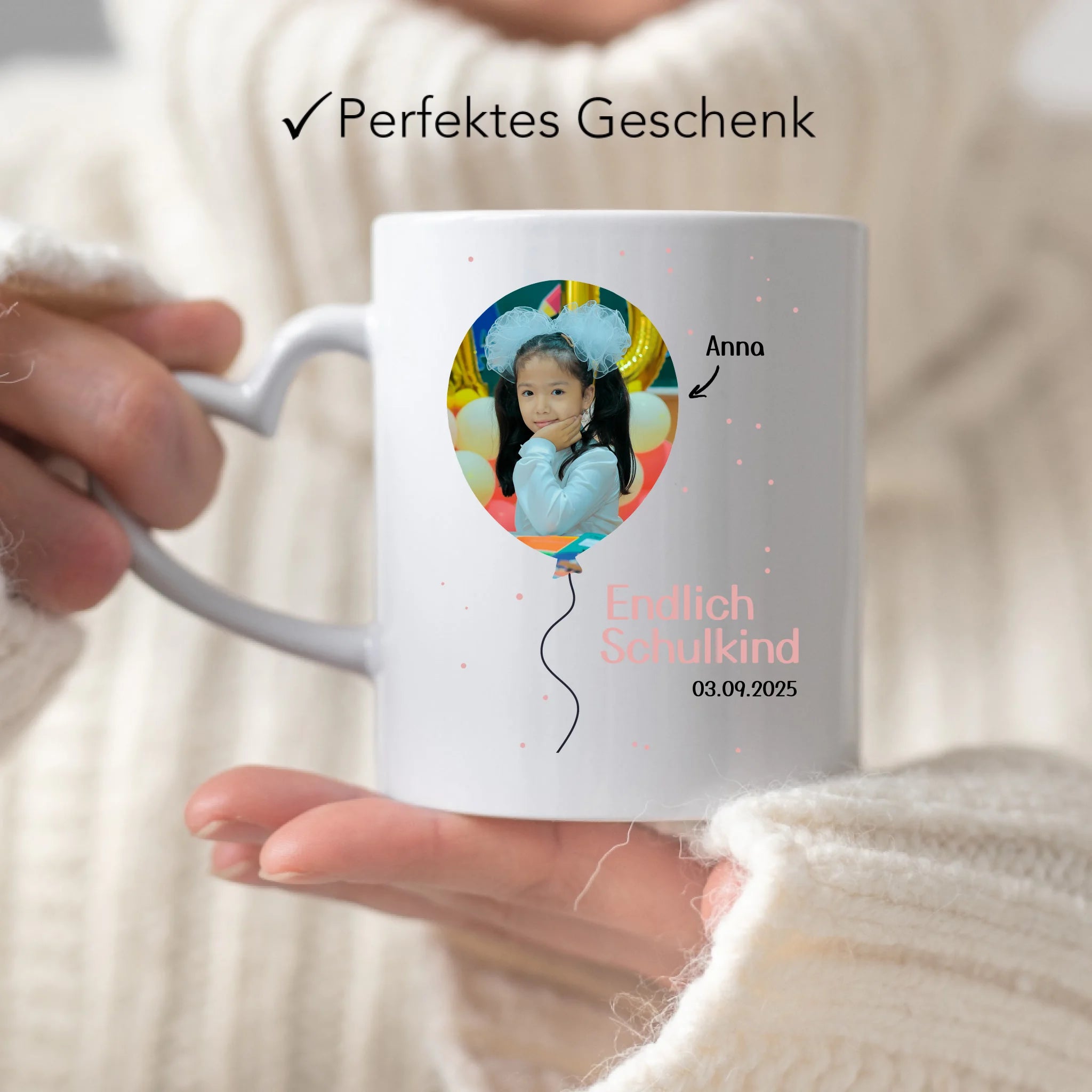 Foto Tasse Schulkind 2025 Mädchen Junge, Schulanfang Einschulung Fototasse Personalisiert mit Bild & Name, Einschulungsgeschenk ersten Schultag für Erstklässler