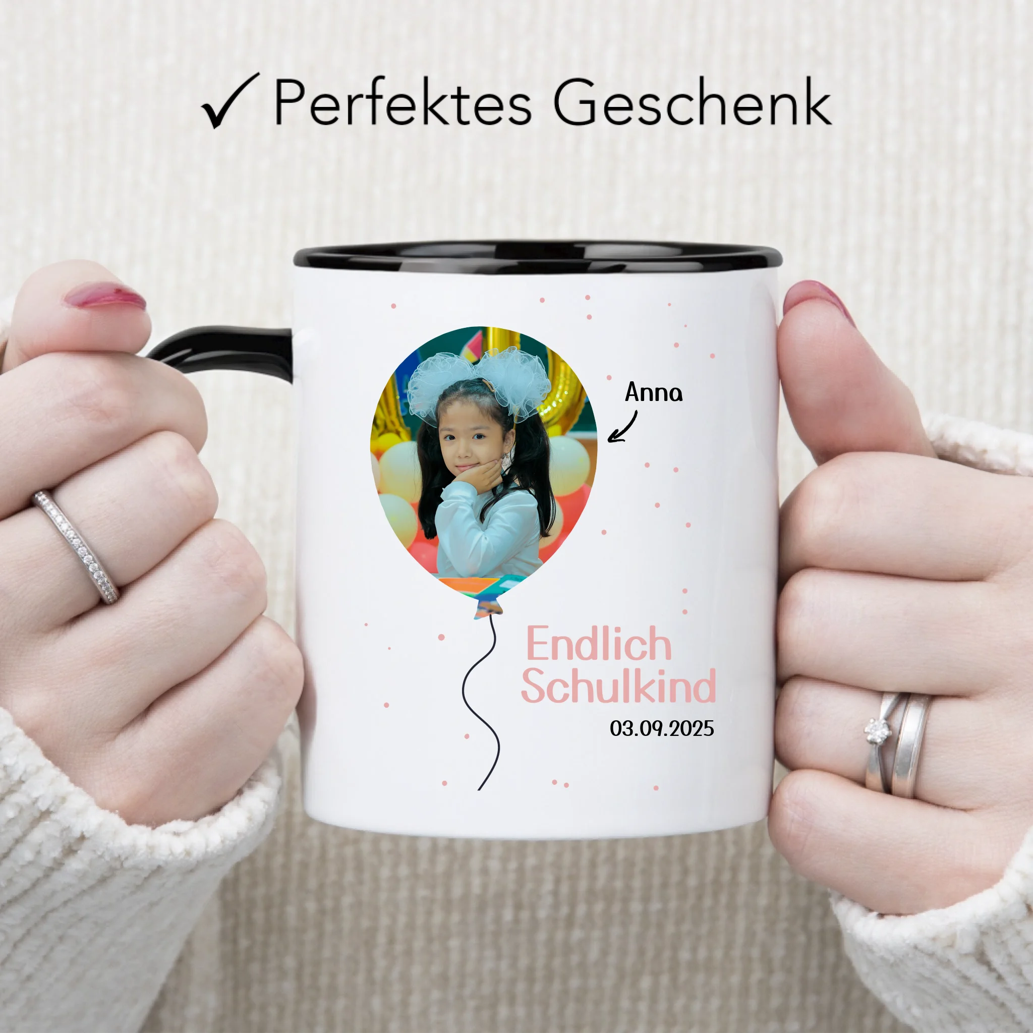 Foto Tasse Schulkind 2025 Mädchen Junge, Schulanfang Einschulung Fototasse Personalisiert mit Bild & Name, Einschulungsgeschenk ersten Schultag für Erstklässler