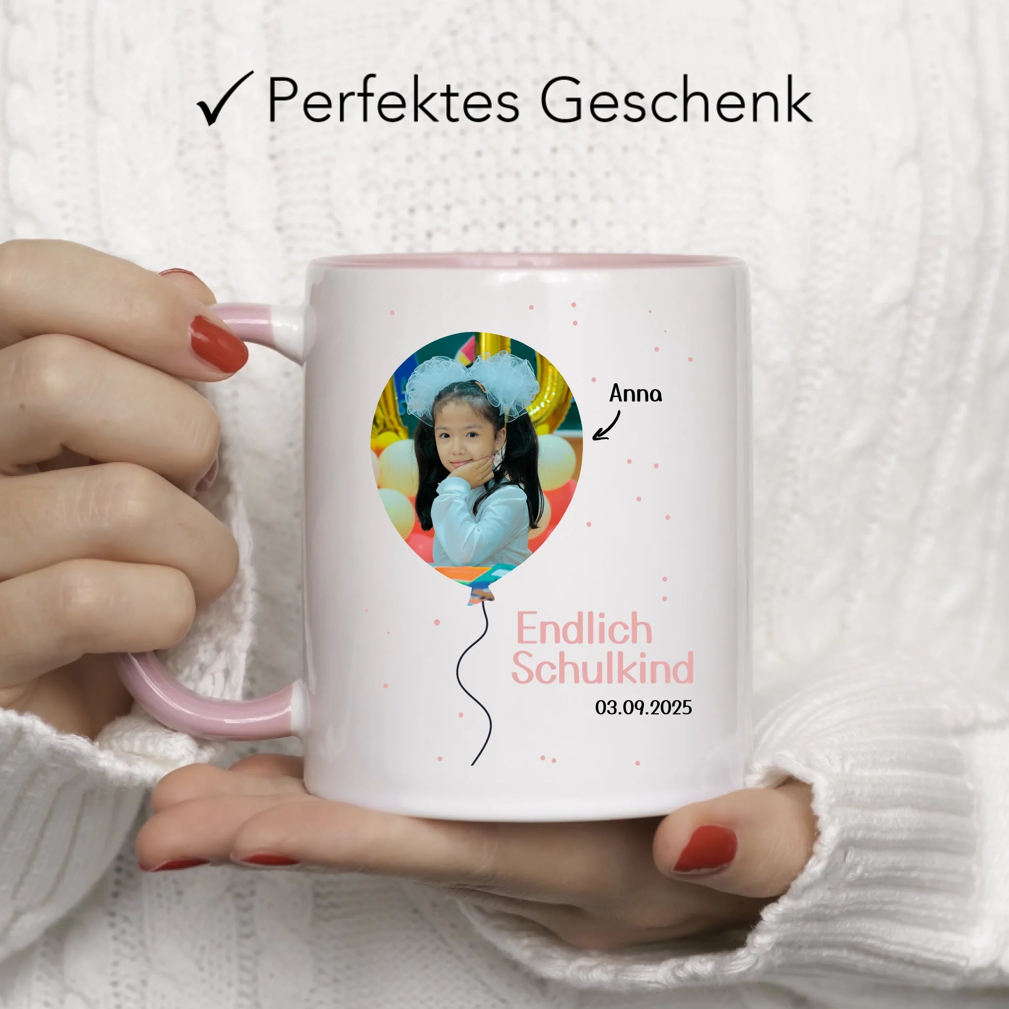 Foto Tasse Schulkind 2025 Mädchen Junge, Schulanfang Einschulung Fototasse Personalisiert mit Bild & Name, Einschulungsgeschenk ersten Schultag für Erstklässler