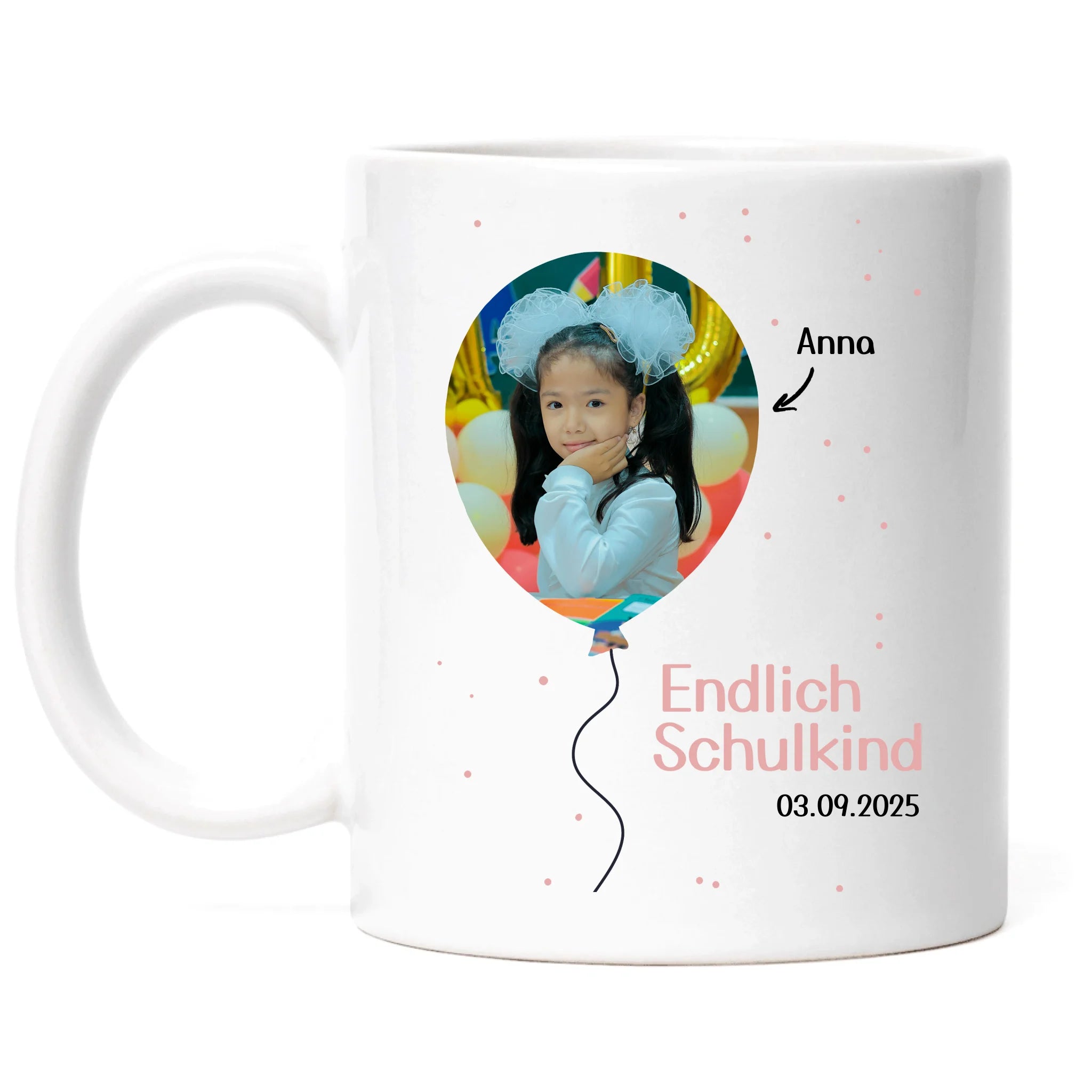 Foto Tasse Schulkind 2025 Mädchen Junge, Schulanfang Einschulung Fototasse Personalisiert mit Bild & Name, Einschulungsgeschenk ersten Schultag für Erstklässler