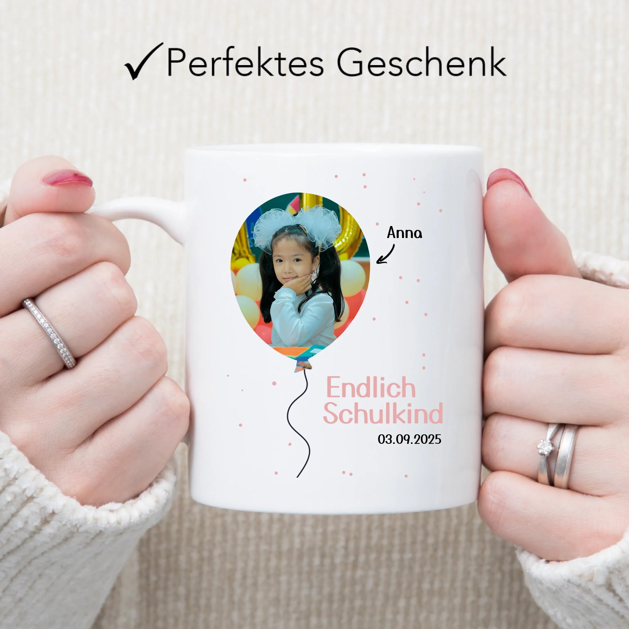 Foto Tasse Schulkind 2025 Mädchen Junge, Schulanfang Einschulung Fototasse Personalisiert mit Bild & Name, Einschulungsgeschenk ersten Schultag für Erstklässler