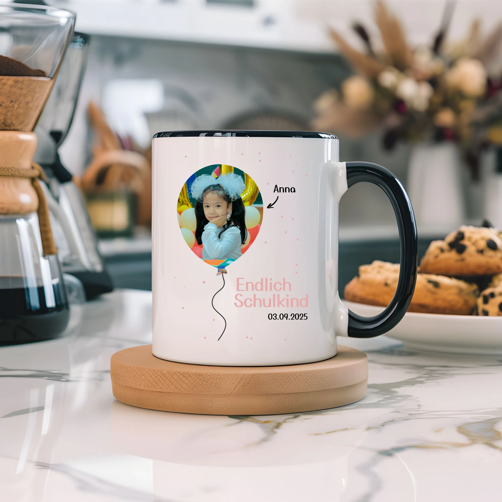 Foto Tasse Schulkind 2025 Mädchen Junge, Schulanfang Einschulung Fototasse Personalisiert mit Bild & Name, Einschulungsgeschenk ersten Schultag für Erstklässler