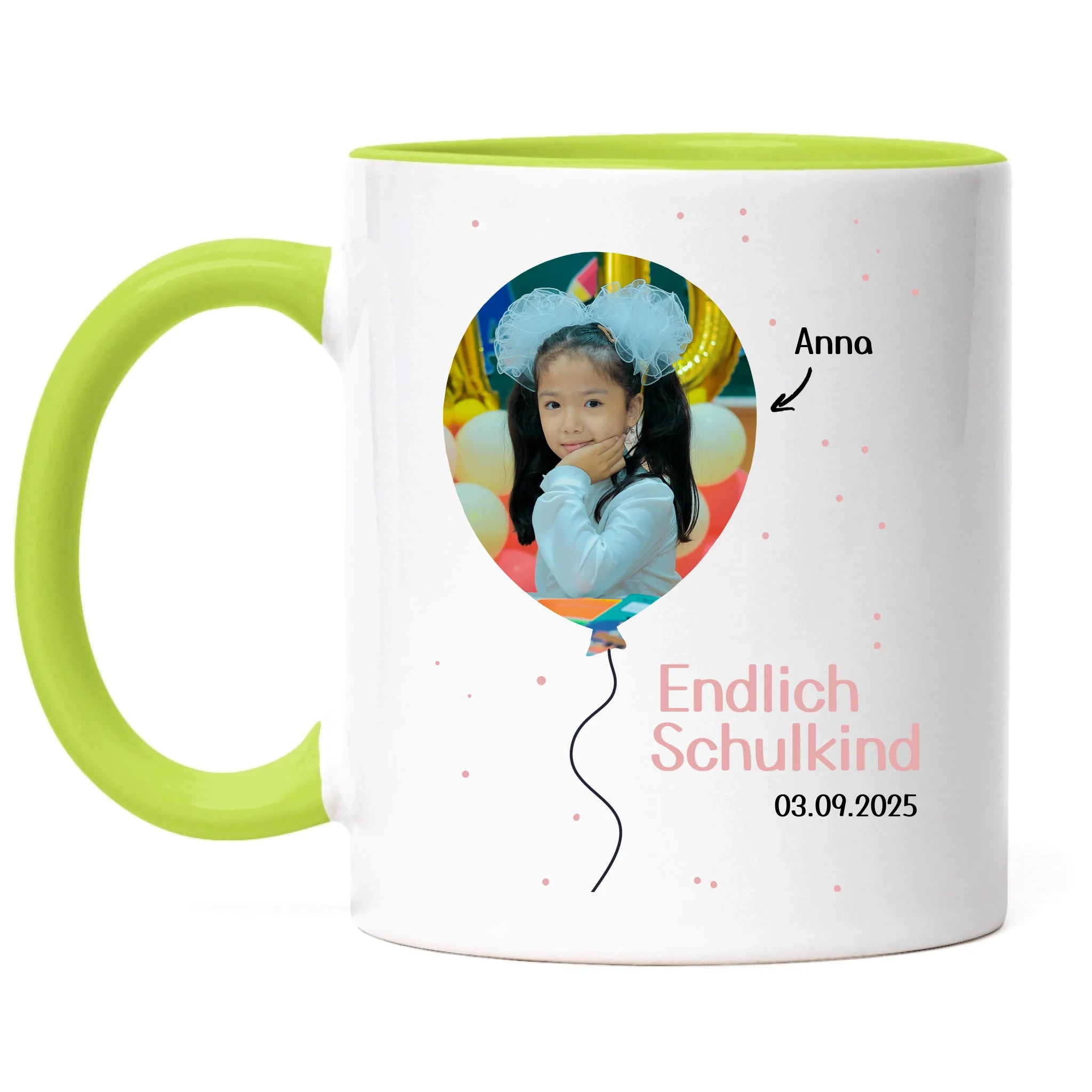 Foto Tasse Schulkind 2025 Mädchen Junge, Schulanfang Einschulung Fototasse Personalisiert mit Bild & Name, Einschulungsgeschenk ersten Schultag für Erstklässler