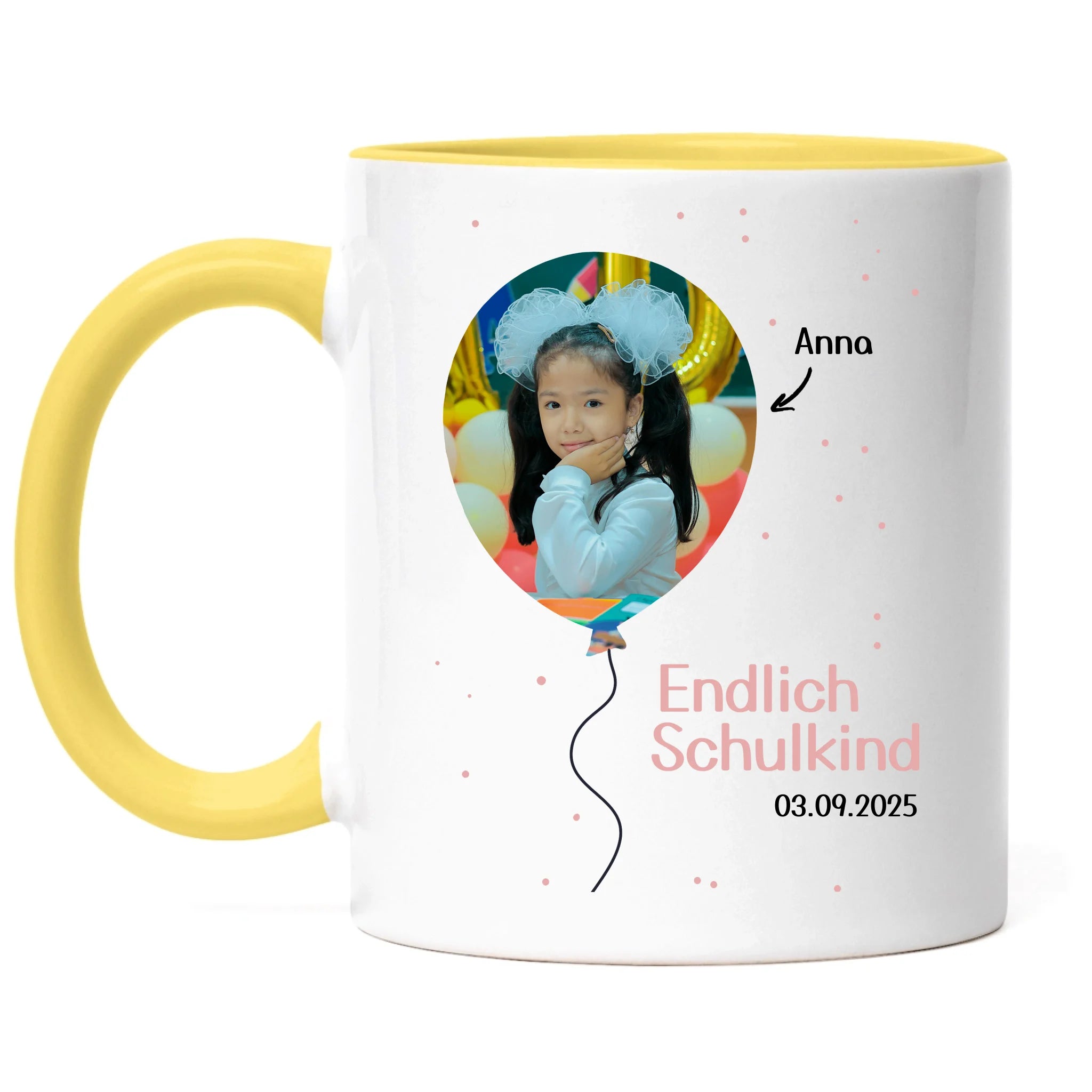 Foto Tasse Schulkind 2025 Mädchen Junge, Schulanfang Einschulung Fototasse Personalisiert mit Bild & Name, Einschulungsgeschenk ersten Schultag für Erstklässler