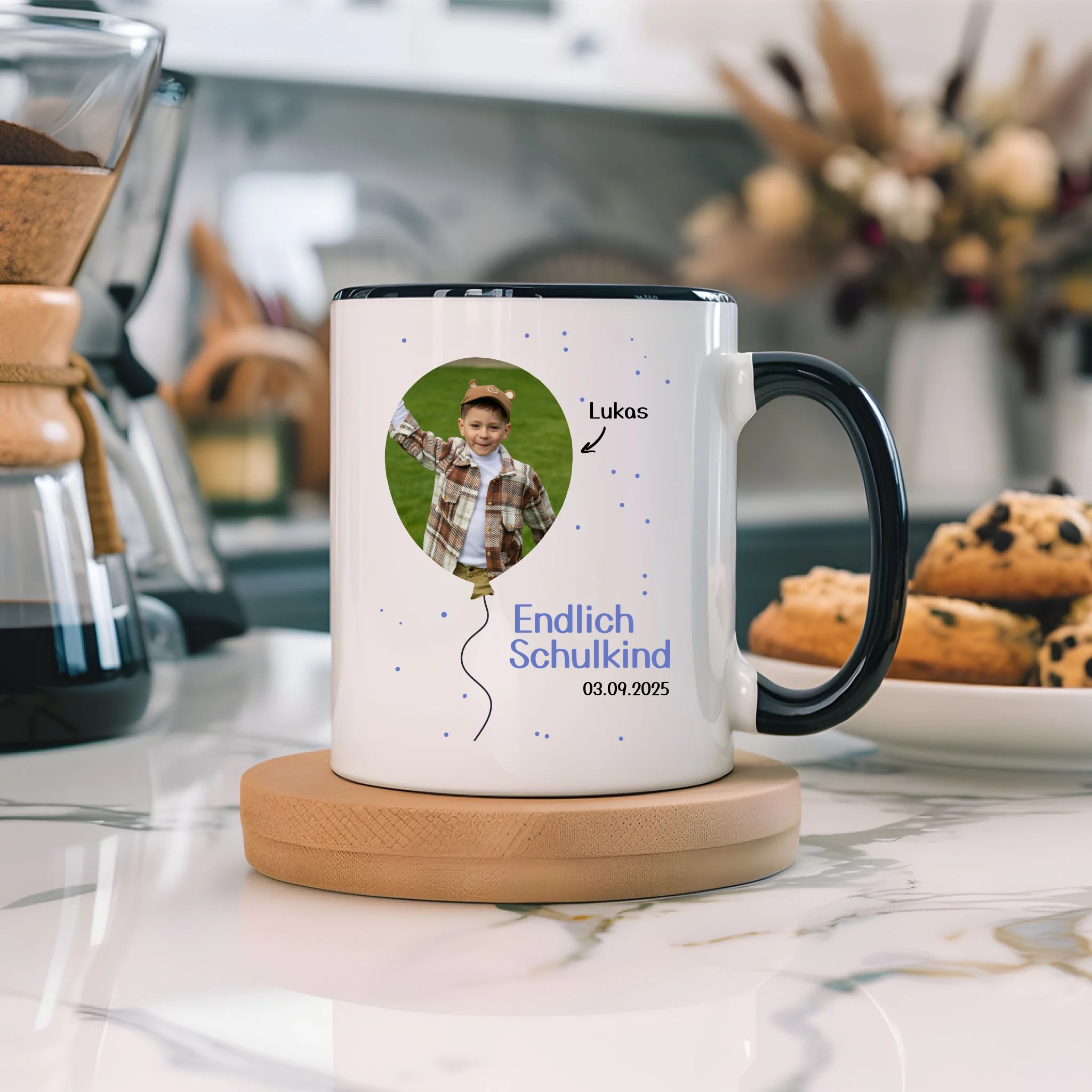 Foto Tasse Schulkind 2025 Junge Mädchen, Schulanfang Einschulung Fototasse Personalisiert mit Bild & Name, Einschulungsgeschenk ersten Schultag für Erstklässler