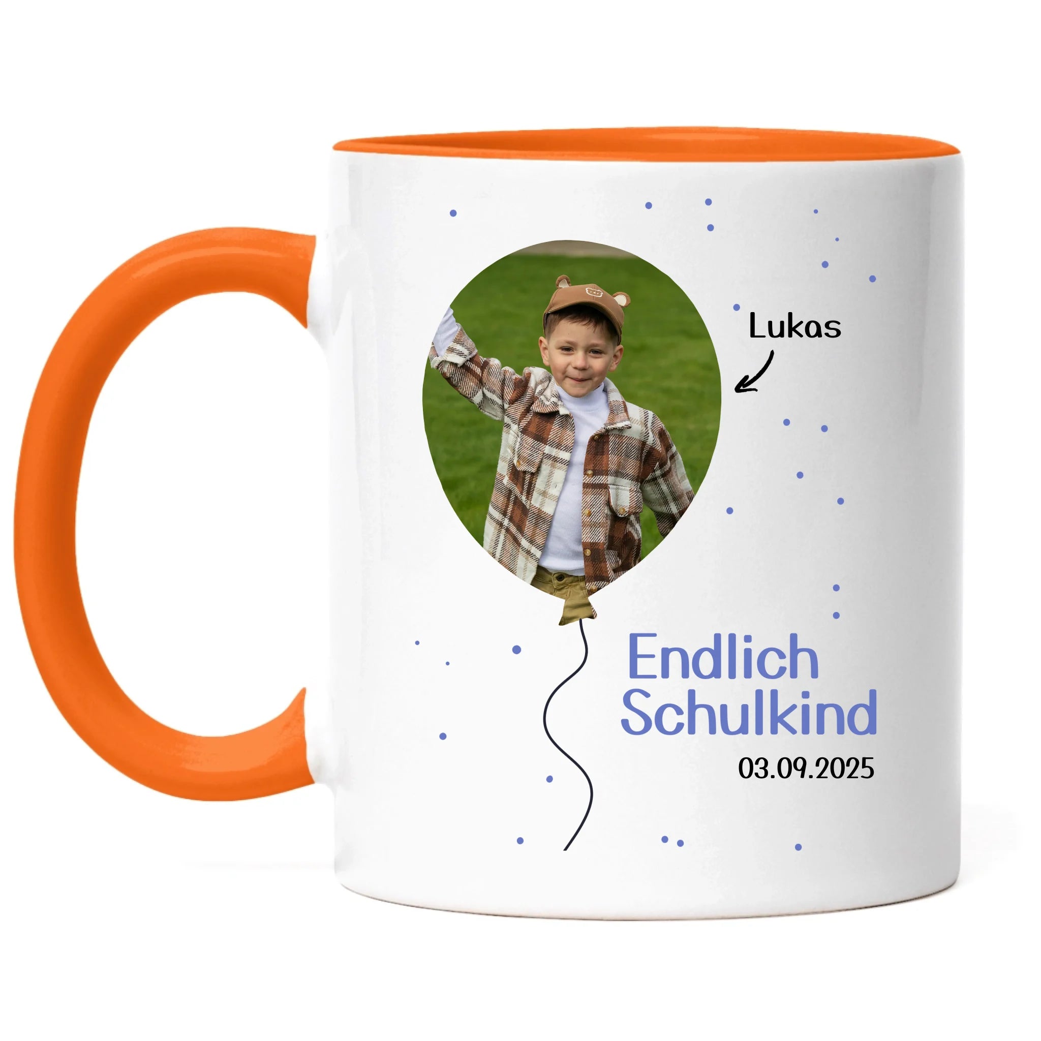 Foto Tasse Schulkind 2025 Junge Mädchen, Schulanfang Einschulung Fototasse Personalisiert mit Bild & Name, Einschulungsgeschenk ersten Schultag für Erstklässler