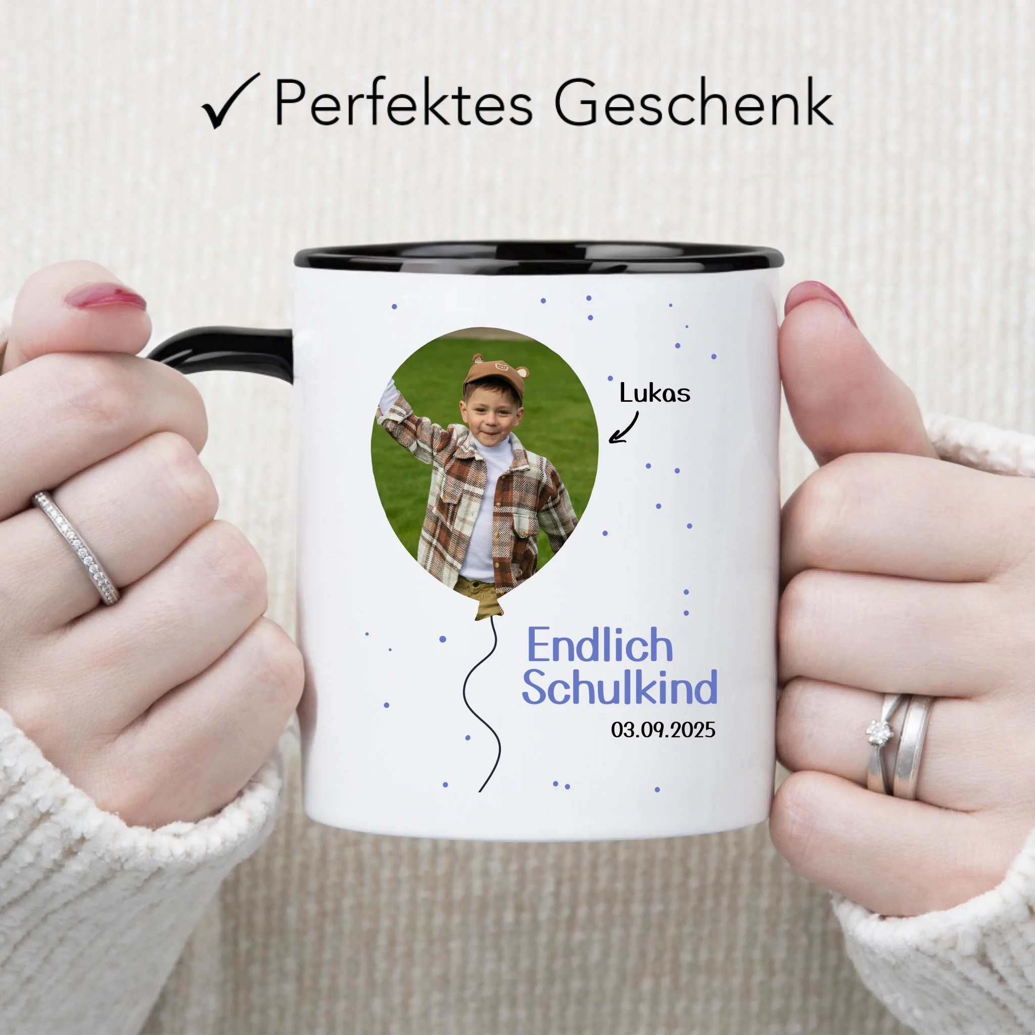 Foto Tasse Schulkind 2025 Junge Mädchen, Schulanfang Einschulung Fototasse Personalisiert mit Bild & Name, Einschulungsgeschenk ersten Schultag für Erstklässler
