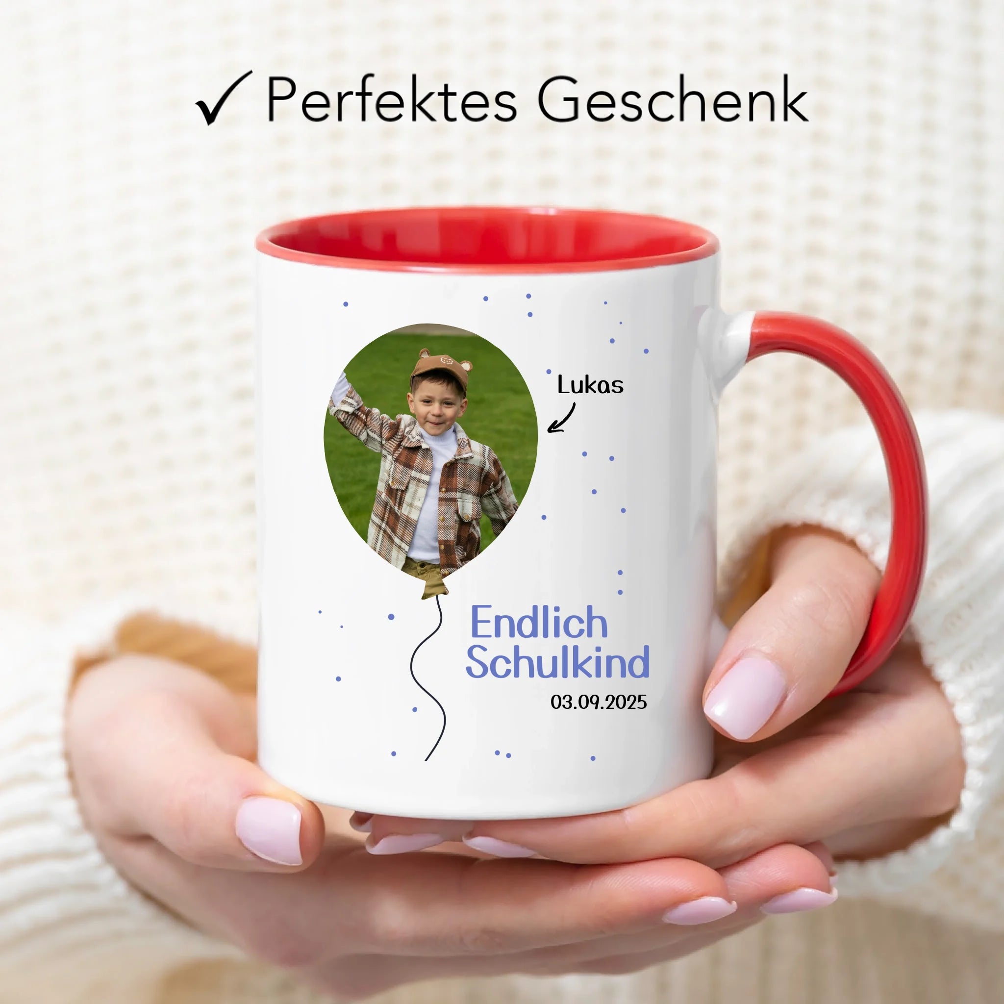 Foto Tasse Schulkind 2025 Junge Mädchen, Schulanfang Einschulung Fototasse Personalisiert mit Bild & Name, Einschulungsgeschenk ersten Schultag für Erstklässler