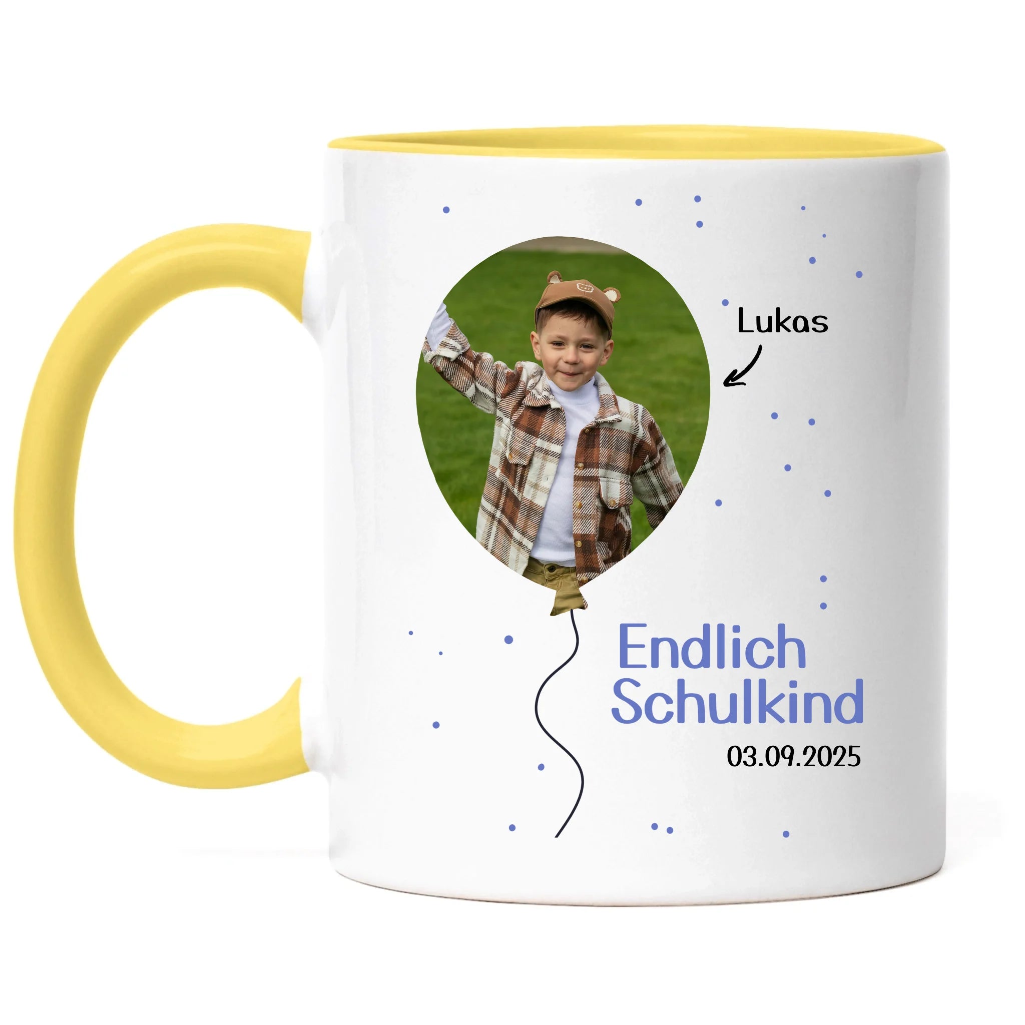 Foto Tasse Schulkind 2025 Junge Mädchen, Schulanfang Einschulung Fototasse Personalisiert mit Bild & Name, Einschulungsgeschenk ersten Schultag für Erstklässler