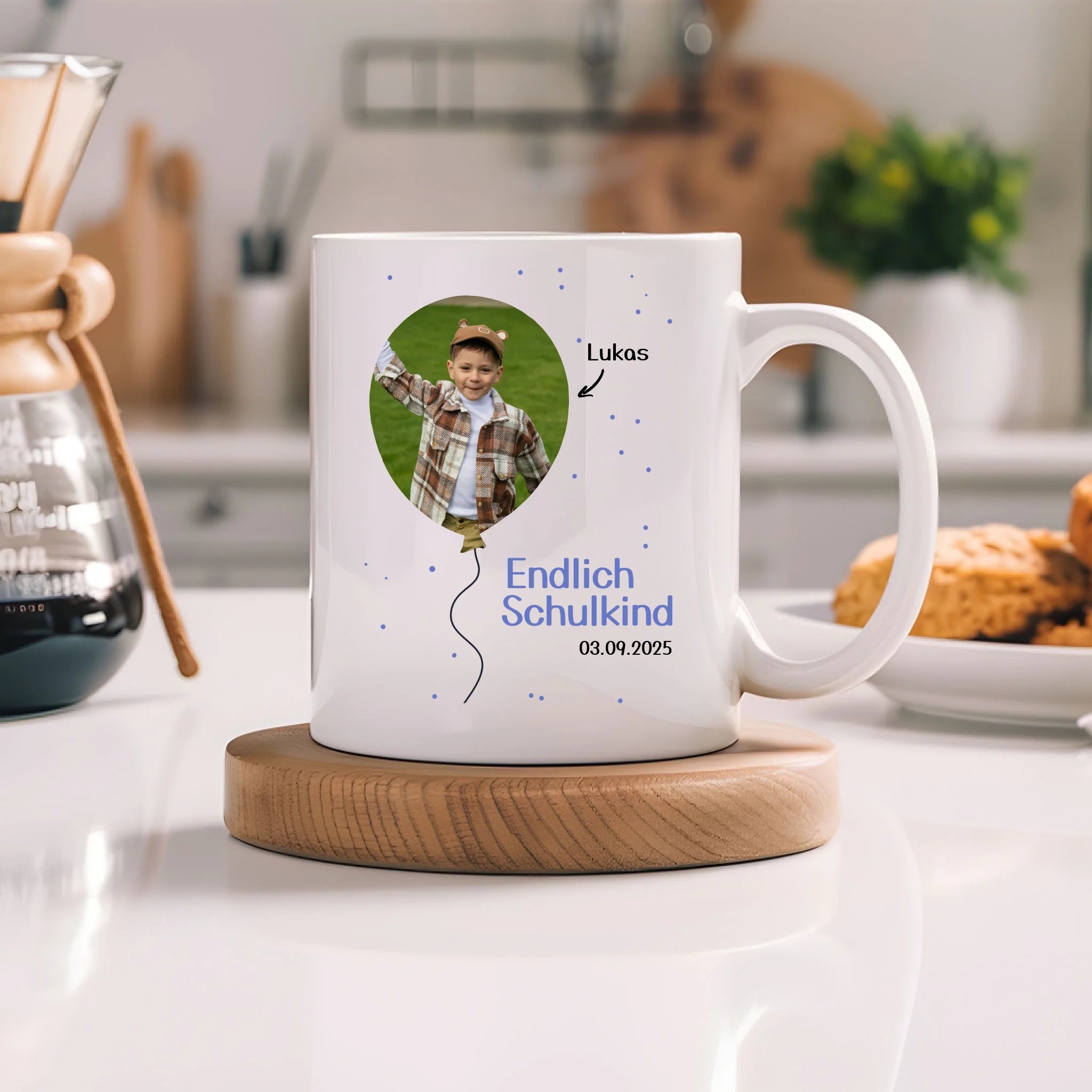 Foto Tasse Schulkind 2025 Junge Mädchen, Schulanfang Einschulung Fototasse Personalisiert mit Bild & Name, Einschulungsgeschenk ersten Schultag für Erstklässler