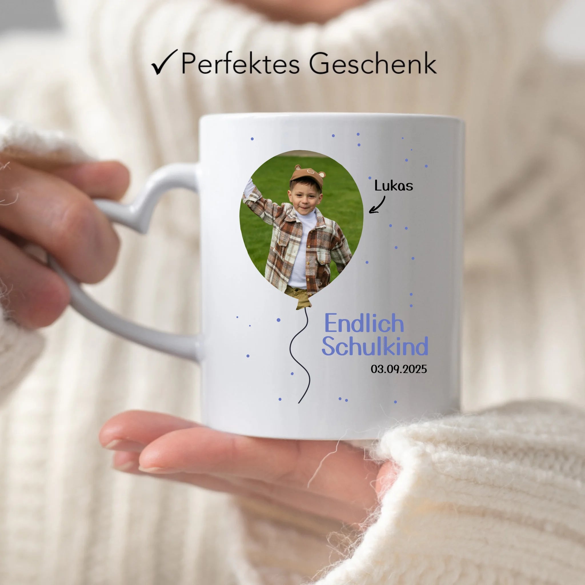 Foto Tasse Schulkind 2025 Junge Mädchen, Schulanfang Einschulung Fototasse Personalisiert mit Bild & Name, Einschulungsgeschenk ersten Schultag für Erstklässler