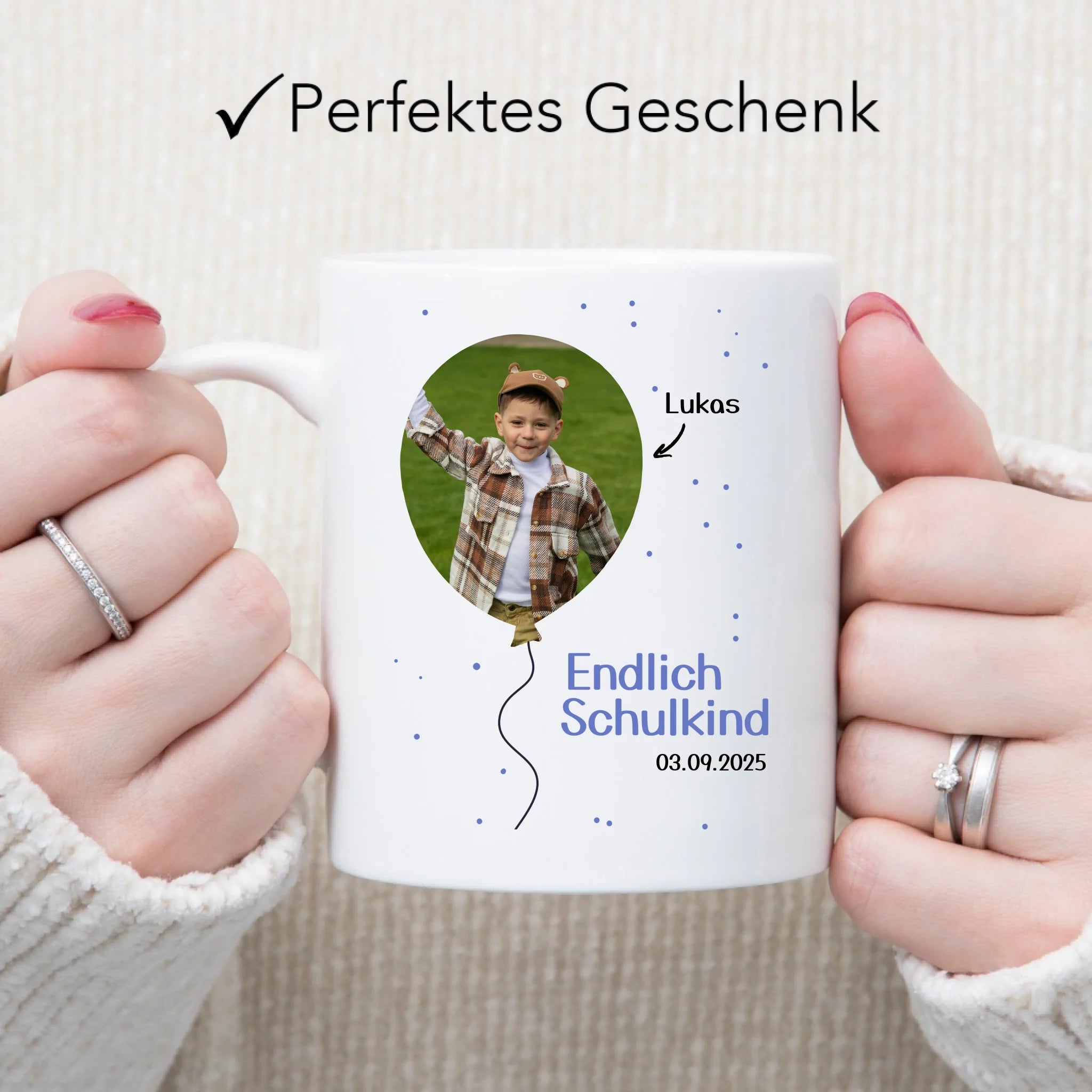 Foto Tasse Schulkind 2025 Junge Mädchen, Schulanfang Einschulung Fototasse Personalisiert mit Bild & Name, Einschulungsgeschenk ersten Schultag für Erstklässler