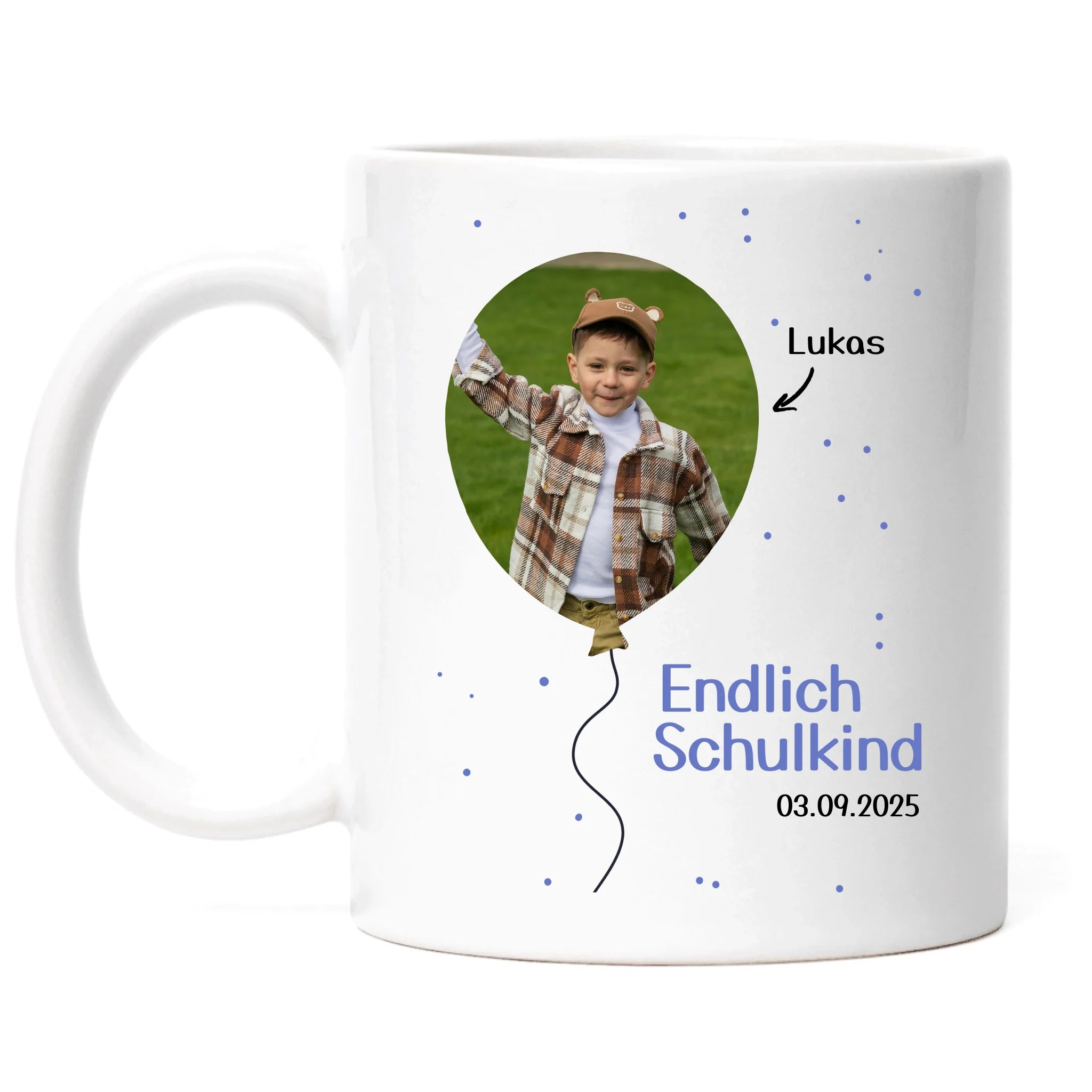 Foto Tasse Schulkind 2025 Junge Mädchen, Schulanfang Einschulung Fototasse Personalisiert mit Bild & Name, Einschulungsgeschenk ersten Schultag für Erstklässler