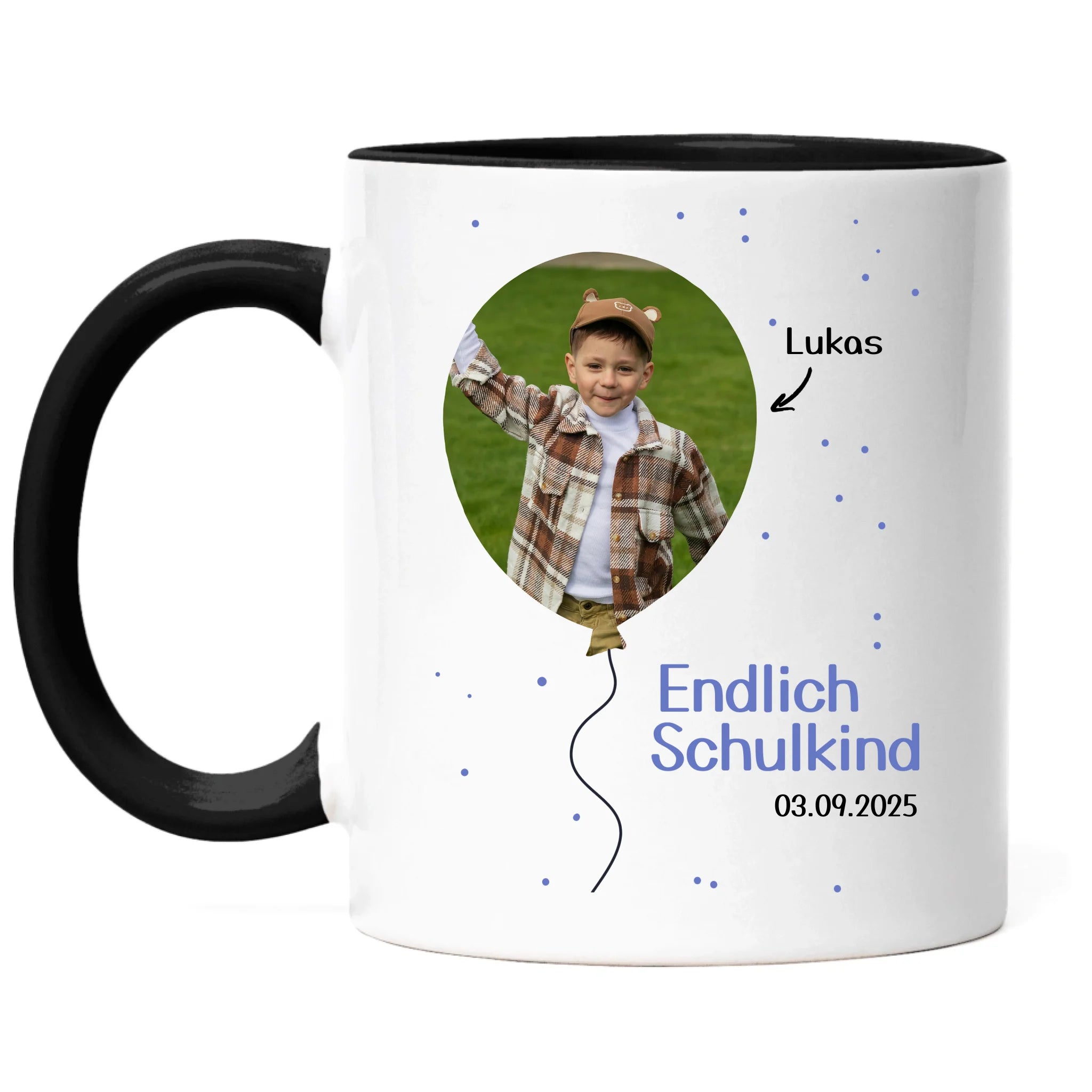 Foto Tasse Schulkind 2025 Junge Mädchen, Schulanfang Einschulung Fototasse Personalisiert mit Bild & Name, Einschulungsgeschenk ersten Schultag für Erstklässler