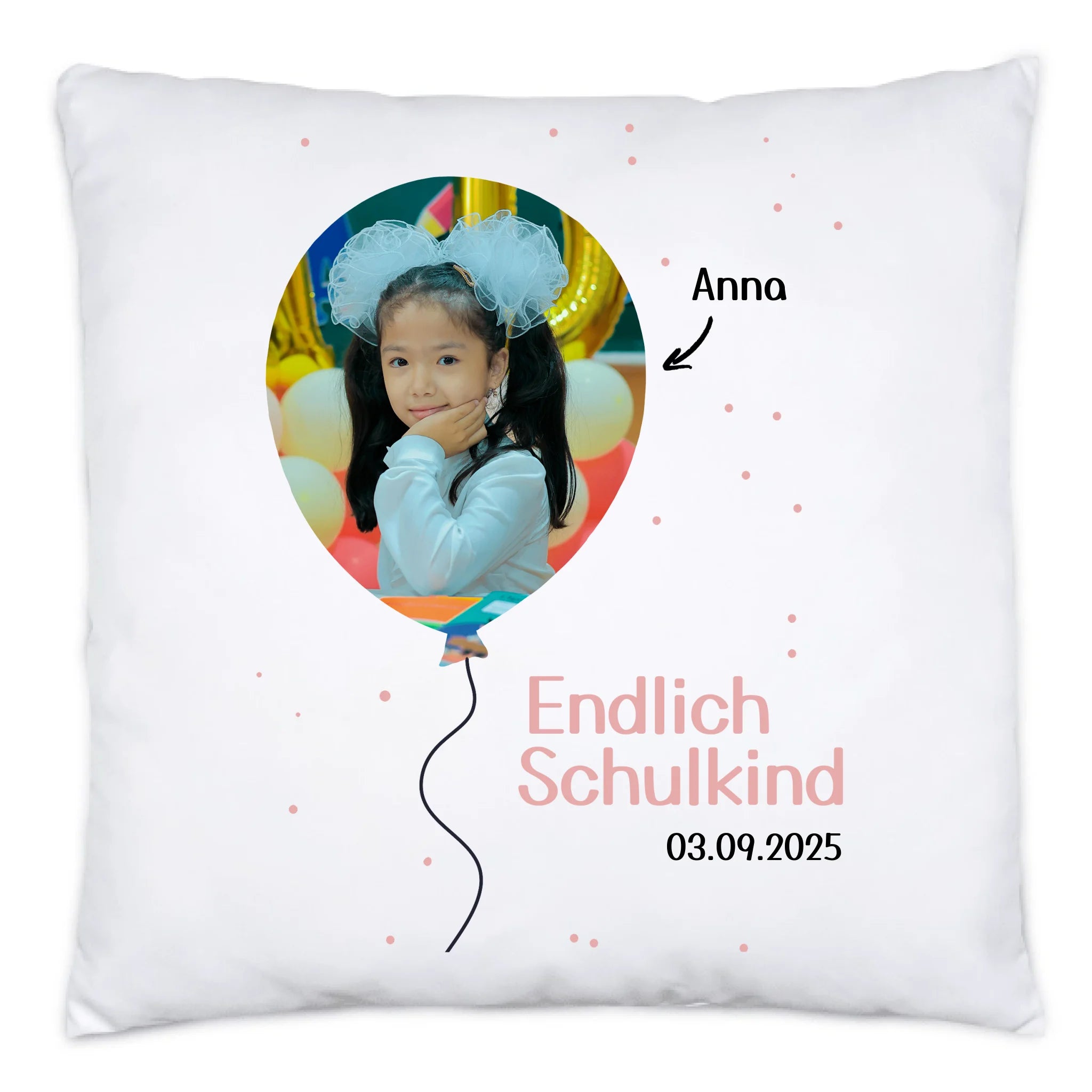 Kissen Schulkind 2025 Mädchen Junge, Einschulung Schulanfang Geschenk personalisiert mit Name und Foto, Einschulungsgeschenk zum ersten Schultag für Erstklässler - Kissen inkl. Füllung