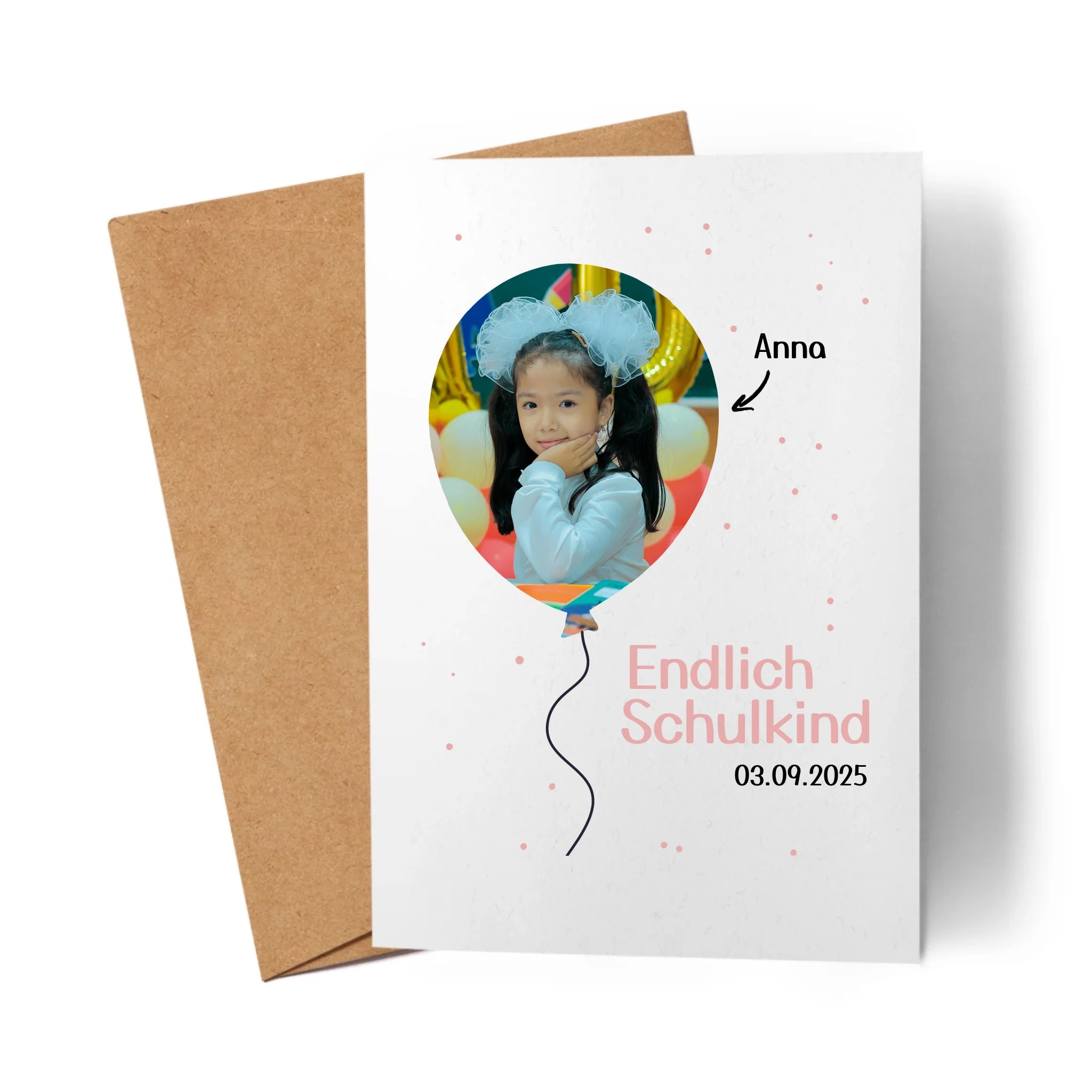 Karte Schulkind 2025 Mädchen Junge, Einschulung Schulanfang personalisierte Grußkarte mit Name und Foto, Einschulungskarte zum ersten Schultag für Erstklässler