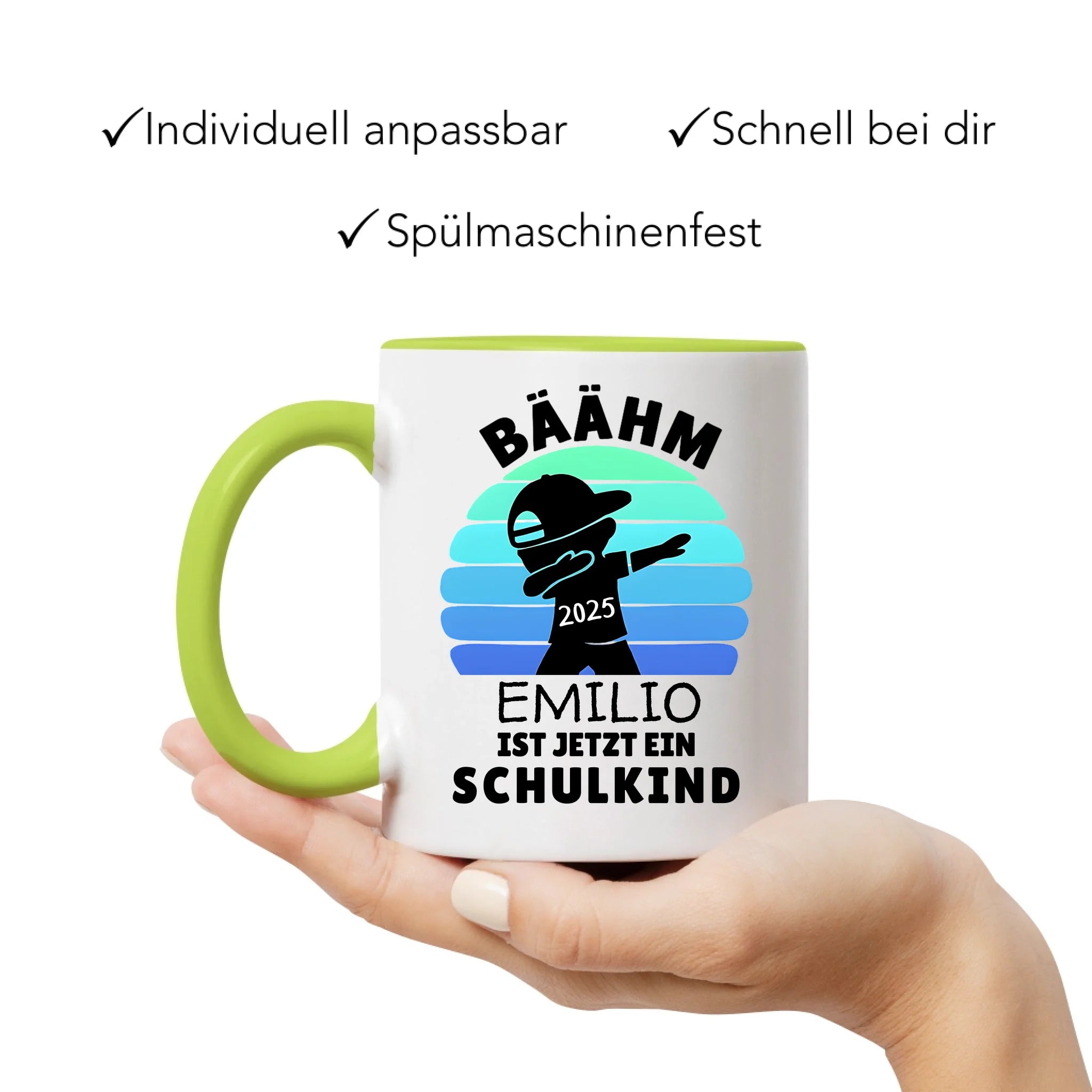 Bäähm Schulkind 2025 Tasse Personalisiert, Kleines Geschenk Einschulung Schulstart Schuleinführung mit Name & Jahr für Erstklässler
