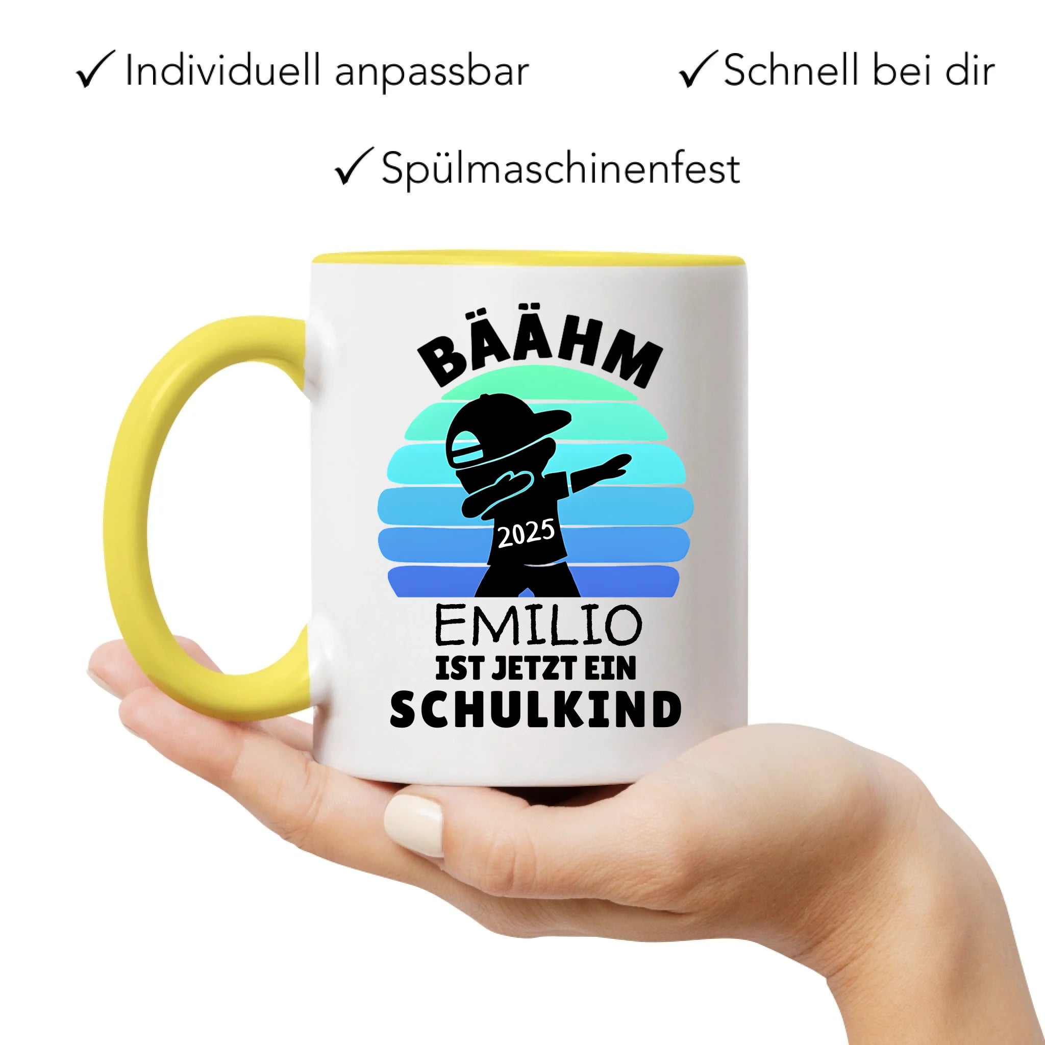 Bäähm Schulkind 2025 Tasse Personalisiert, Kleines Geschenk Einschulung Schulstart Schuleinführung mit Name & Jahr für Erstklässler