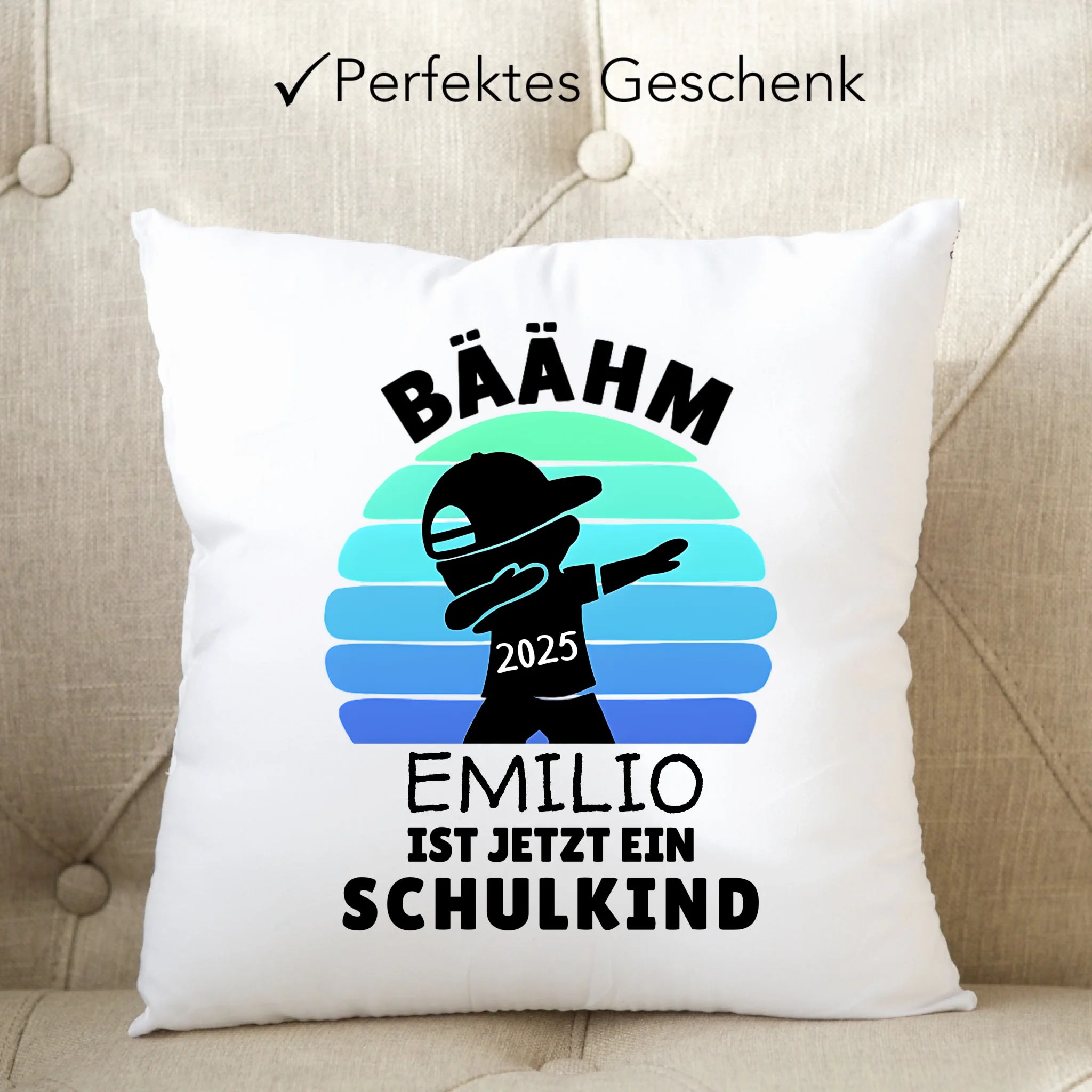 Bäähm Schulkind 2025 Kissen Personalisiert, Kleines Geschenk Einschulung Schulstart Schuleinführung mit Name & Jahr für Erstklässler - Kissen inkl. Füllung