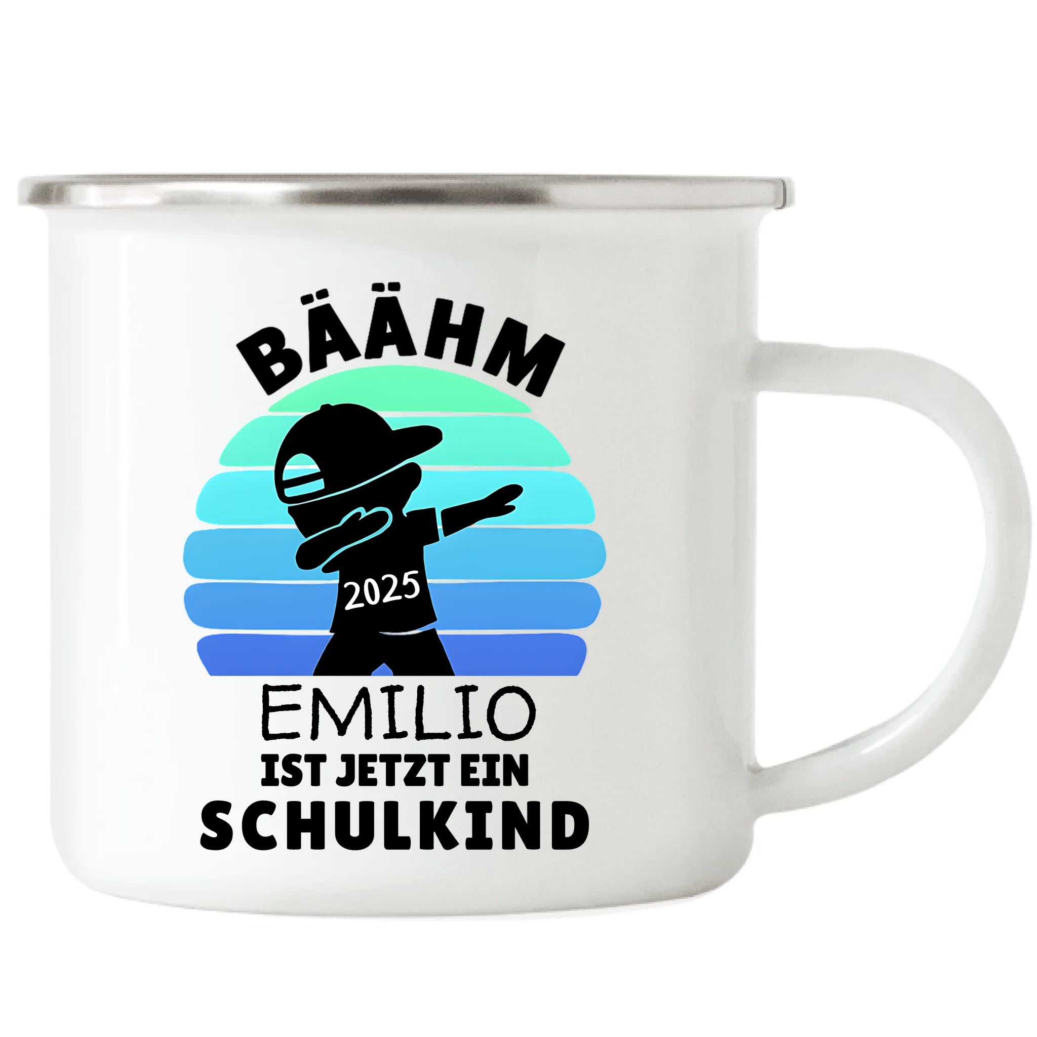 Bäähm Schulkind 2025 Tasse Personalisiert, Kleines Geschenk Einschulung Schulstart Schuleinführung mit Name & Jahr für Erstklässler - Emaille Tasse