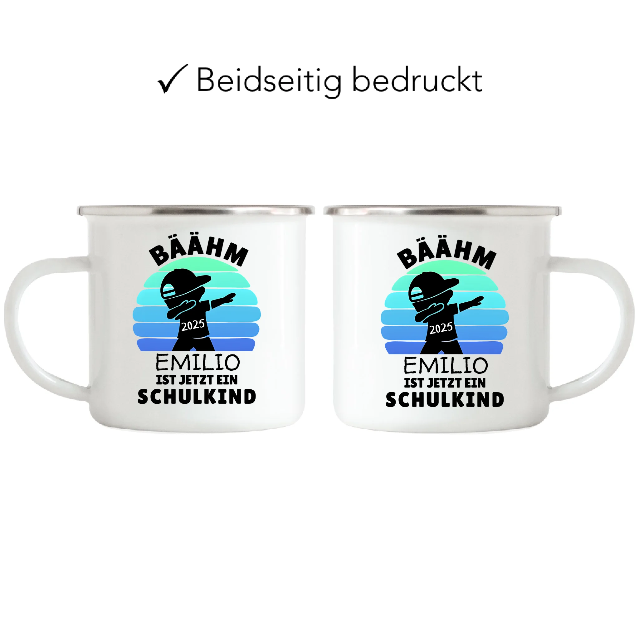 Bäähm Schulkind 2025 Tasse Personalisiert, Kleines Geschenk Einschulung Schulstart Schuleinführung mit Name & Jahr für Erstklässler - Emaille Tasse