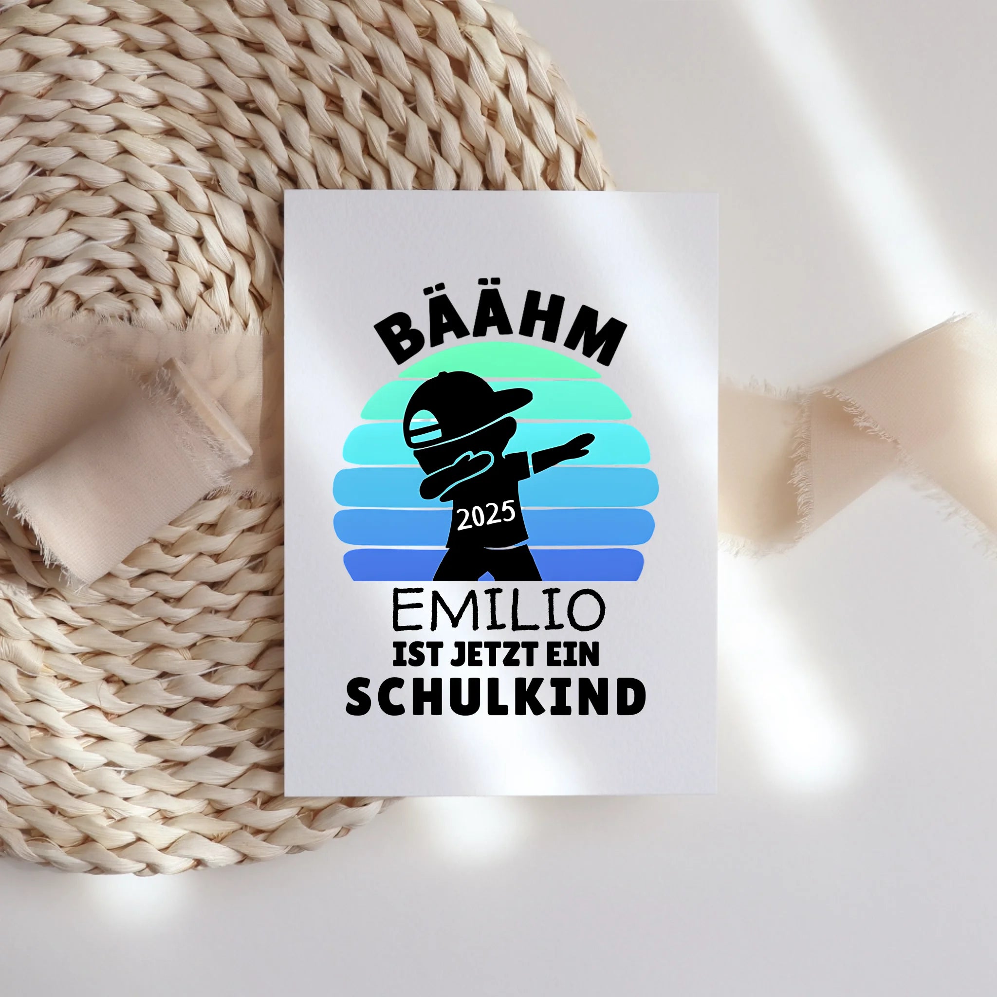 Bäähm Schulkind 2025 Karte Personalisiert, Kleines Geschenk Einschulung Schulstart Schuleinführung mit Name & Jahr für Erstklässler - Einschulungskarte