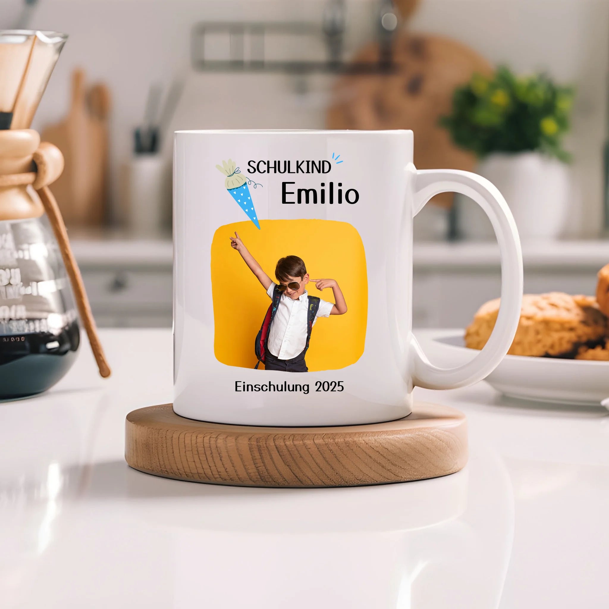 Foto Tasse Schulkind 2025 Junge Mädchen, Schulanfang Einschulung Fototasse Personalisiert mit Name Bild, Einschulungsgeschenk ersten Schultag für Erstklässler