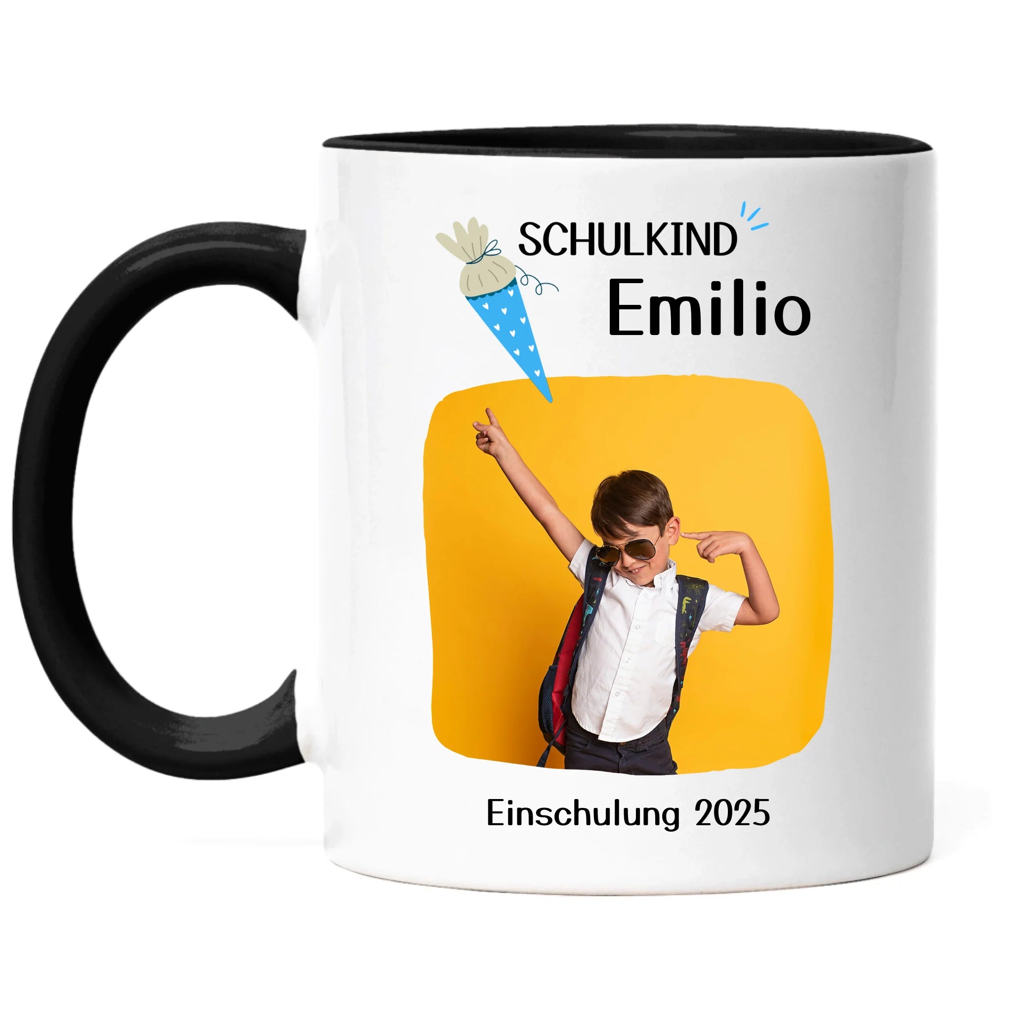 Foto Tasse Schulkind 2025 Junge Mädchen, Schulanfang Einschulung Fototasse Personalisiert mit Name Bild, Einschulungsgeschenk ersten Schultag für Erstklässler