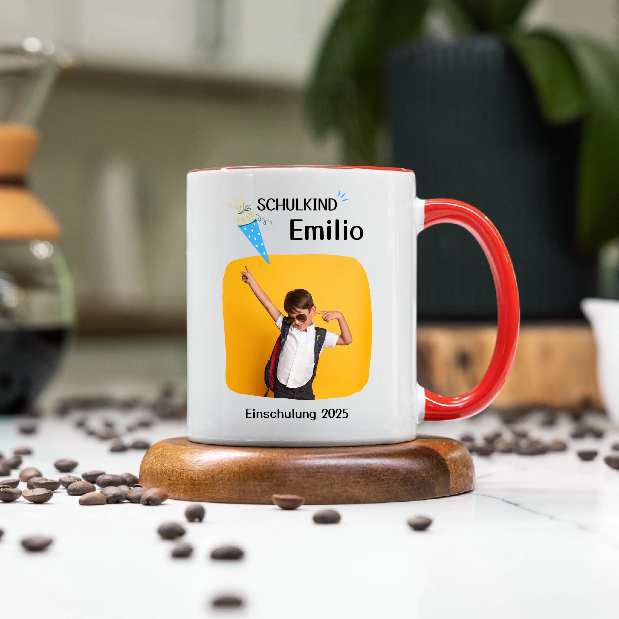 Foto Tasse Schulkind 2025 Junge Mädchen, Schulanfang Einschulung Fototasse Personalisiert mit Name Bild, Einschulungsgeschenk ersten Schultag für Erstklässler