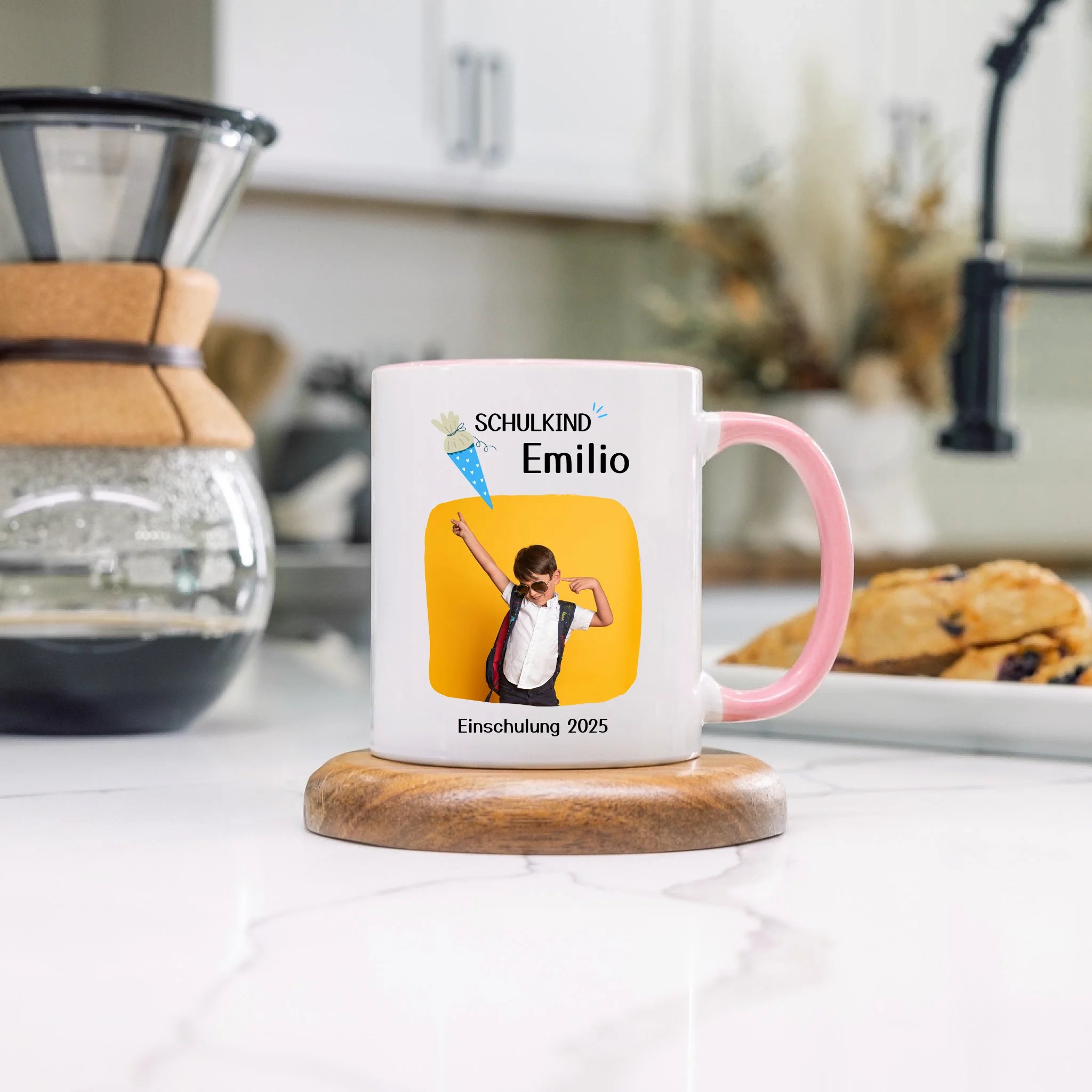 Foto Tasse Schulkind 2025 Junge Mädchen, Schulanfang Einschulung Fototasse Personalisiert mit Name Bild, Einschulungsgeschenk ersten Schultag für Erstklässler