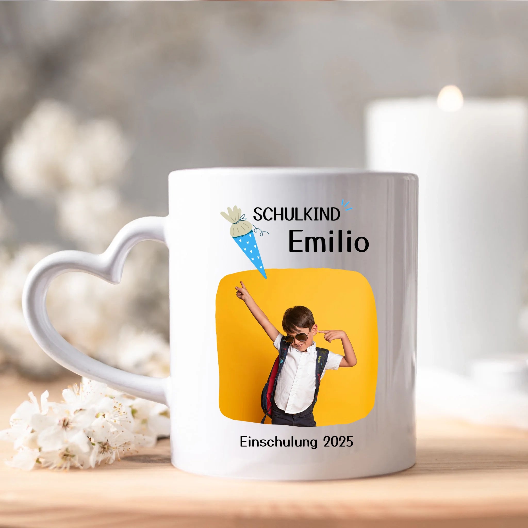 Foto Tasse Schulkind 2025 Junge Mädchen, Schulanfang Einschulung Fototasse Personalisiert mit Name Bild, Einschulungsgeschenk ersten Schultag für Erstklässler