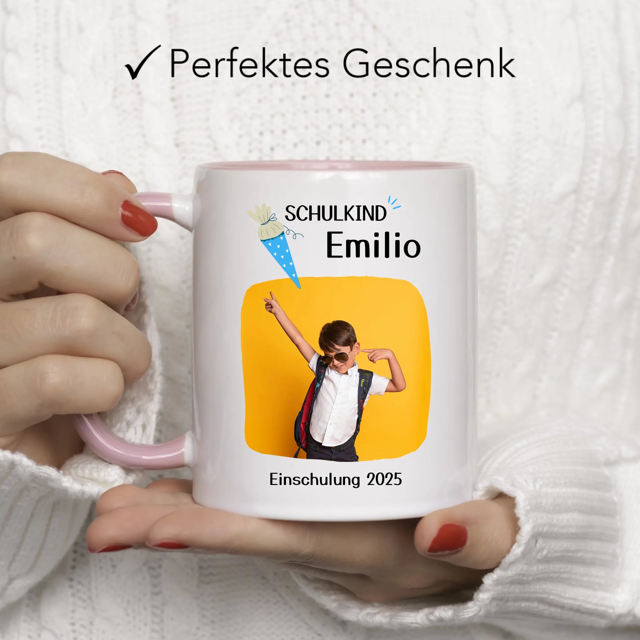 Foto Tasse Schulkind 2025 Junge Mädchen, Schulanfang Einschulung Fototasse Personalisiert mit Name Bild, Einschulungsgeschenk ersten Schultag für Erstklässler