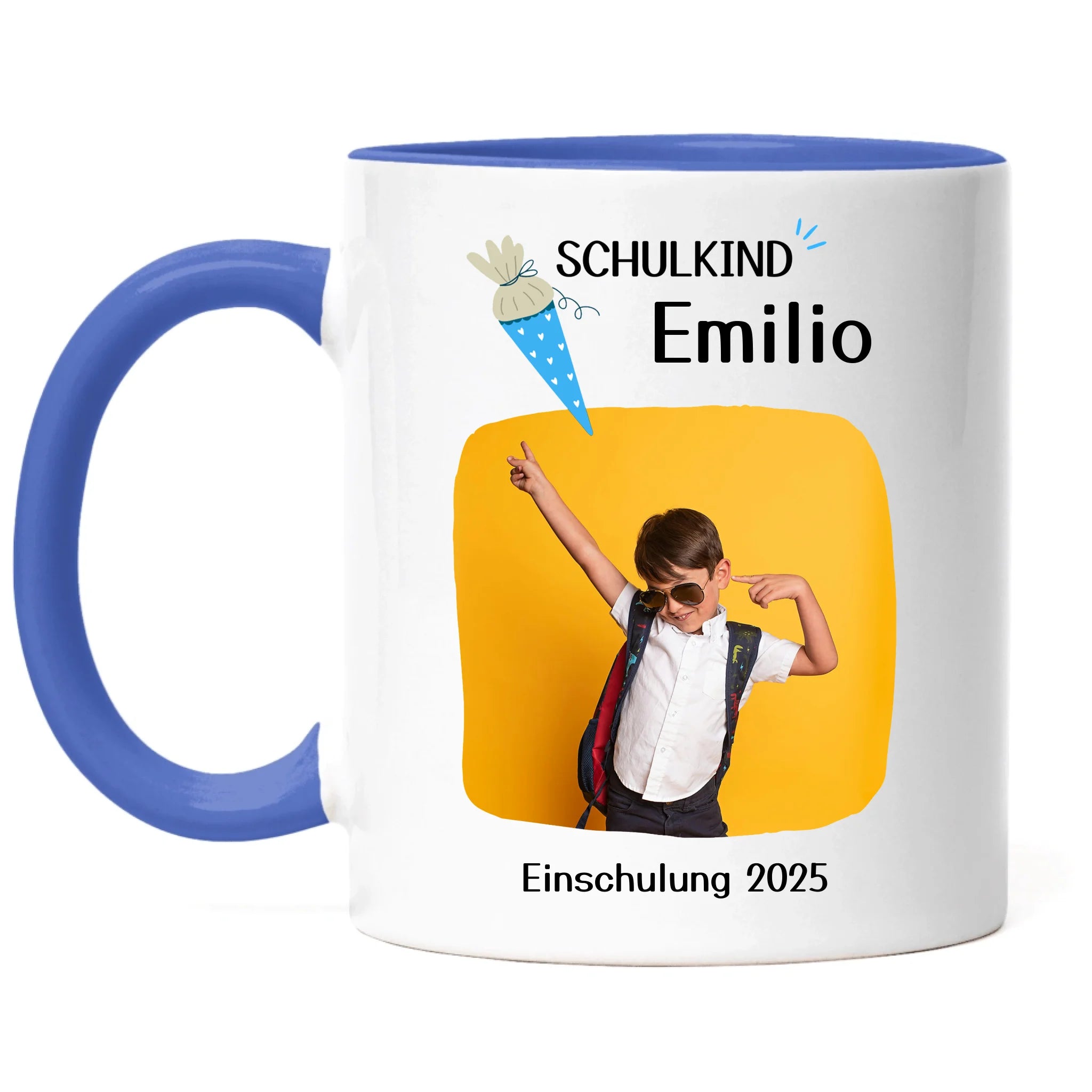 Foto Tasse Schulkind 2025 Junge Mädchen, Schulanfang Einschulung Fototasse Personalisiert mit Name Bild, Einschulungsgeschenk ersten Schultag für Erstklässler