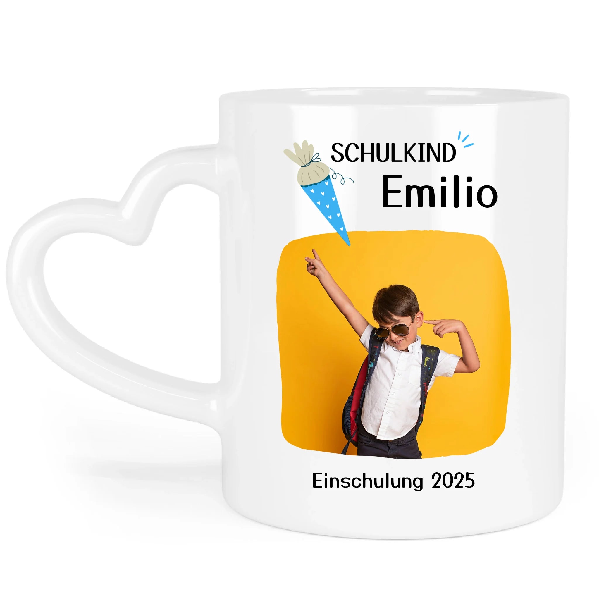 Foto Tasse Schulkind 2025 Junge Mädchen, Schulanfang Einschulung Fototasse Personalisiert mit Name Bild, Einschulungsgeschenk ersten Schultag für Erstklässler