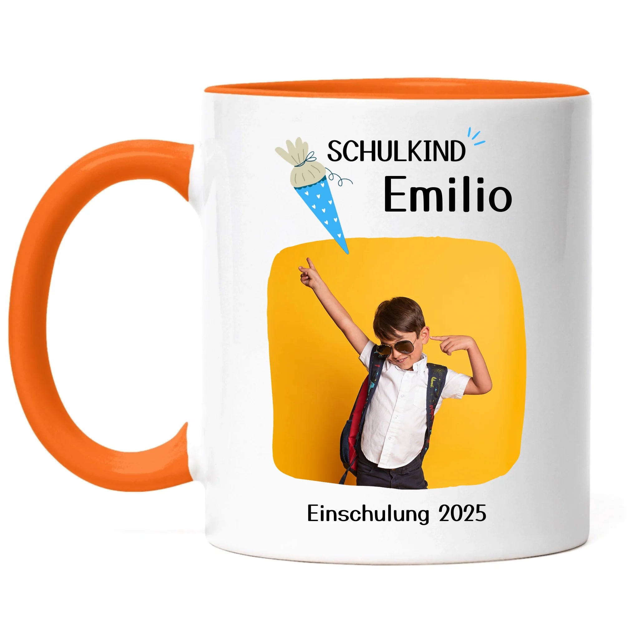 Foto Tasse Schulkind 2025 Junge Mädchen, Schulanfang Einschulung Fototasse Personalisiert mit Name Bild, Einschulungsgeschenk ersten Schultag für Erstklässler