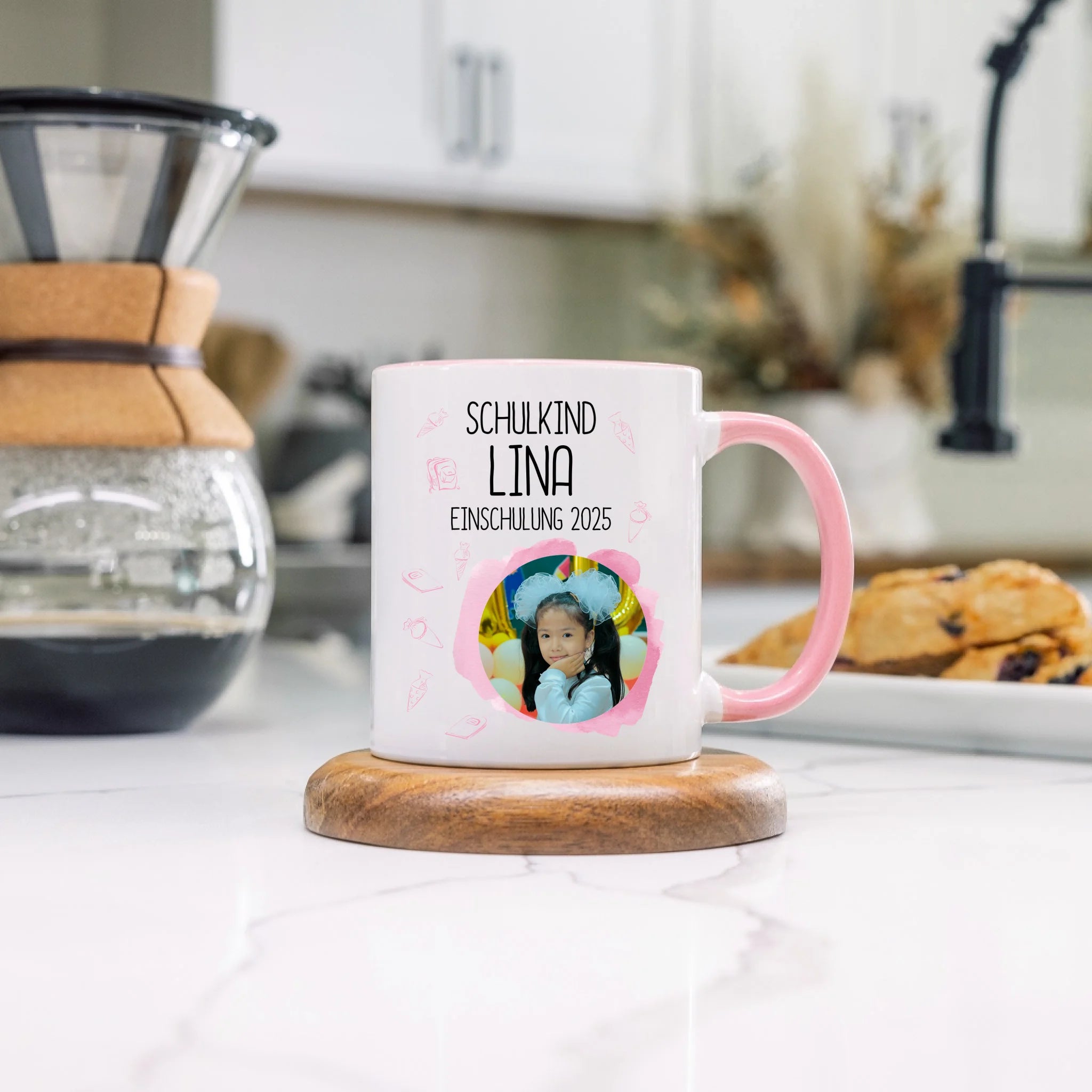 Foto Tasse Schulkind 2025 Mädchen, Schulanfang Einschulung Fototasse Personalisiert mit Bild & Name, Einschulungsgeschenk 1. Schultag für Erstklässler