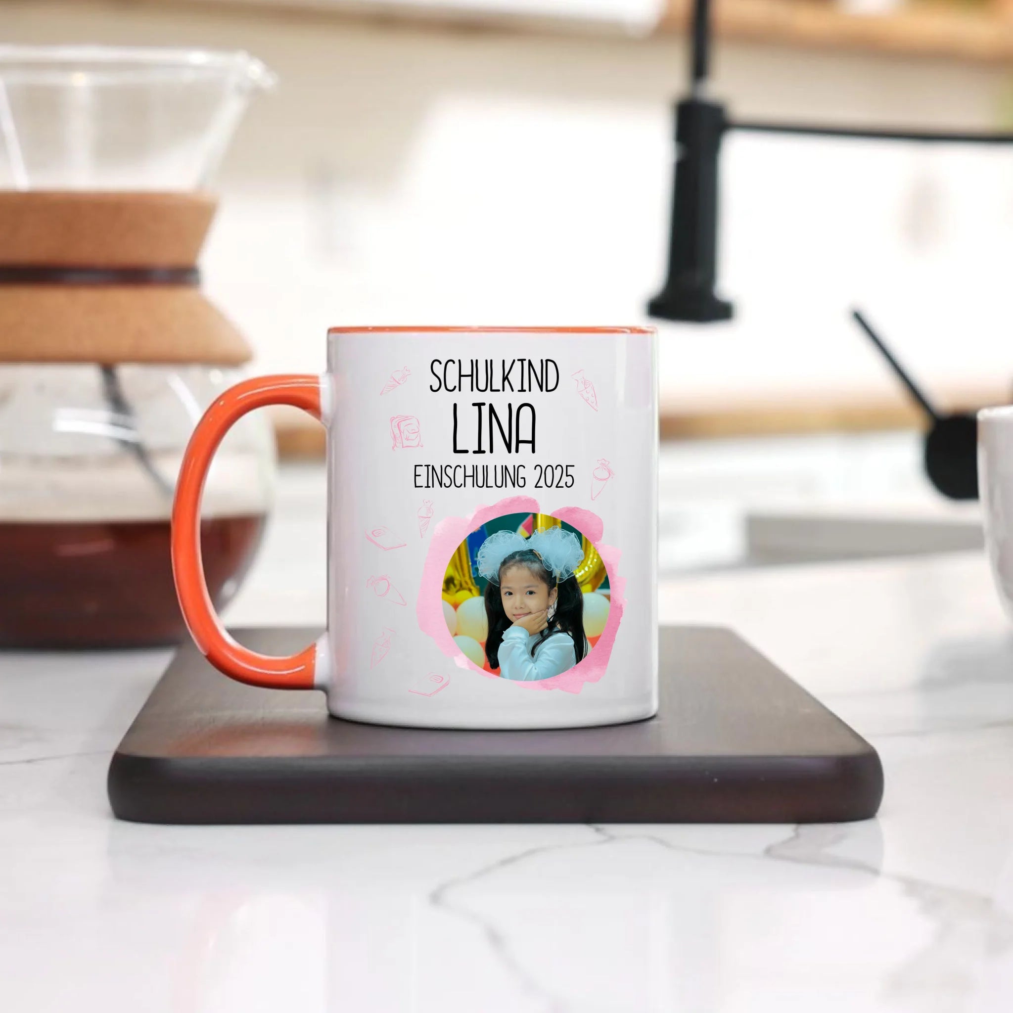 Foto Tasse Schulkind 2025 Mädchen, Schulanfang Einschulung Fototasse Personalisiert mit Bild & Name, Einschulungsgeschenk 1. Schultag für Erstklässler