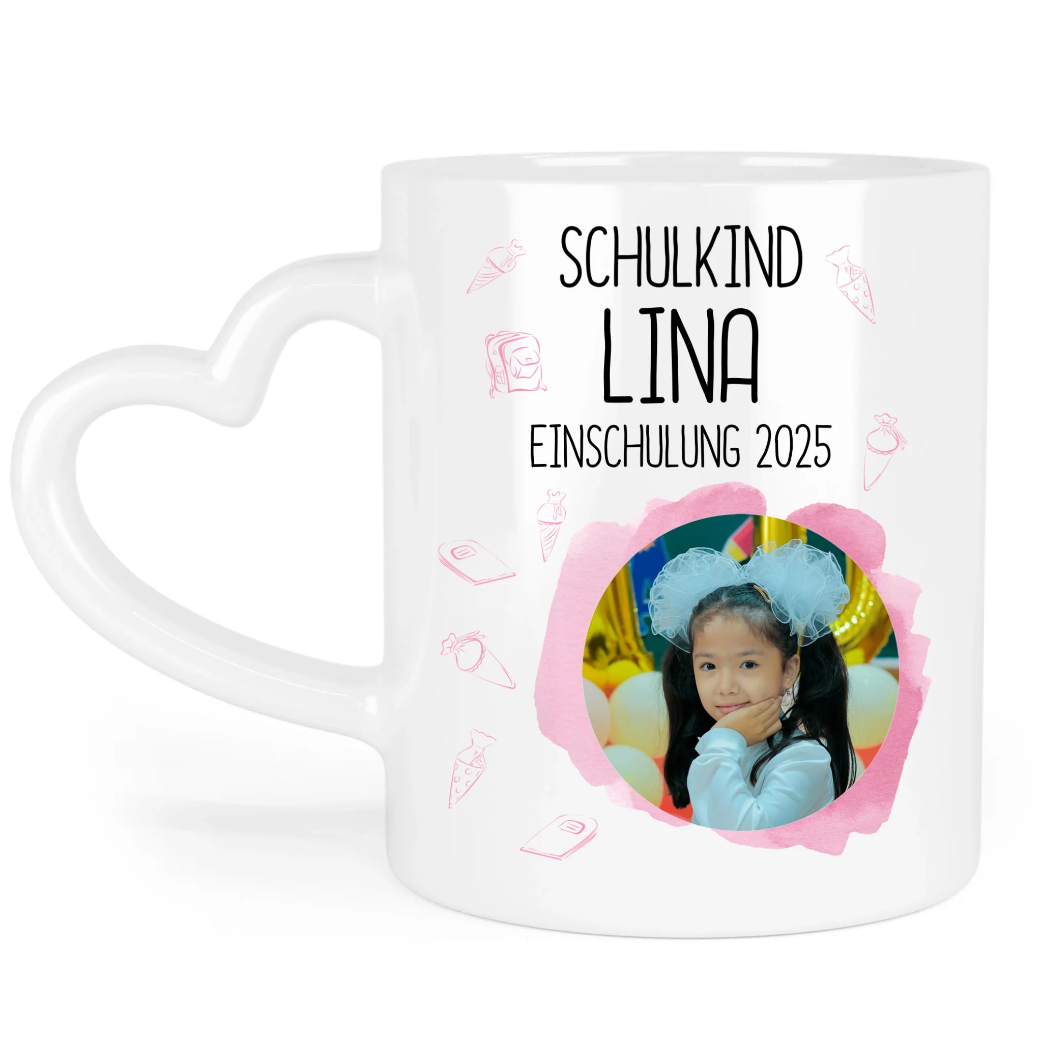 Foto Tasse Schulkind 2025 Mädchen, Schulanfang Einschulung Fototasse Personalisiert mit Bild & Name, Einschulungsgeschenk 1. Schultag für Erstklässler
