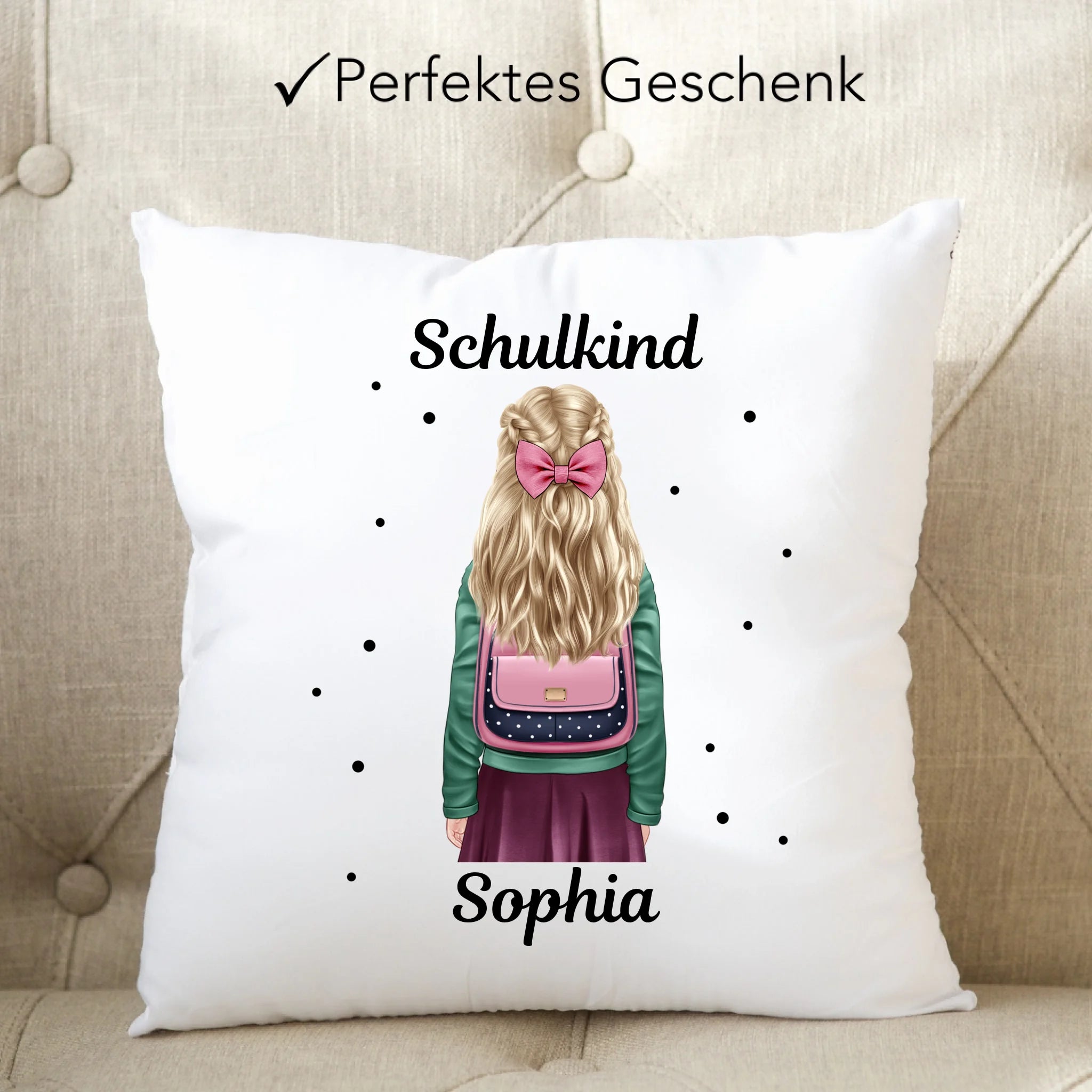 Kissen Schulkind 2025 Mädchen Junge, Einschulung Schulanfang Geschenk Personalisiert mit Name, Einschulungsgeschenk zum ersten Schultag für Erstklässler - Kissen inkl. Füllung