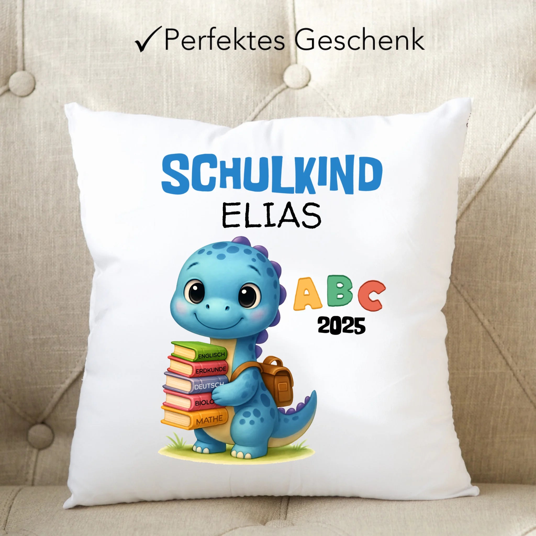 Schulkind Kissen, Tiermotiv, Personalisiert, Kleines Geschenk Einschulung Schulstart Schuleinführung mit Name für Erstklässler - Kissen inkl. Füllung