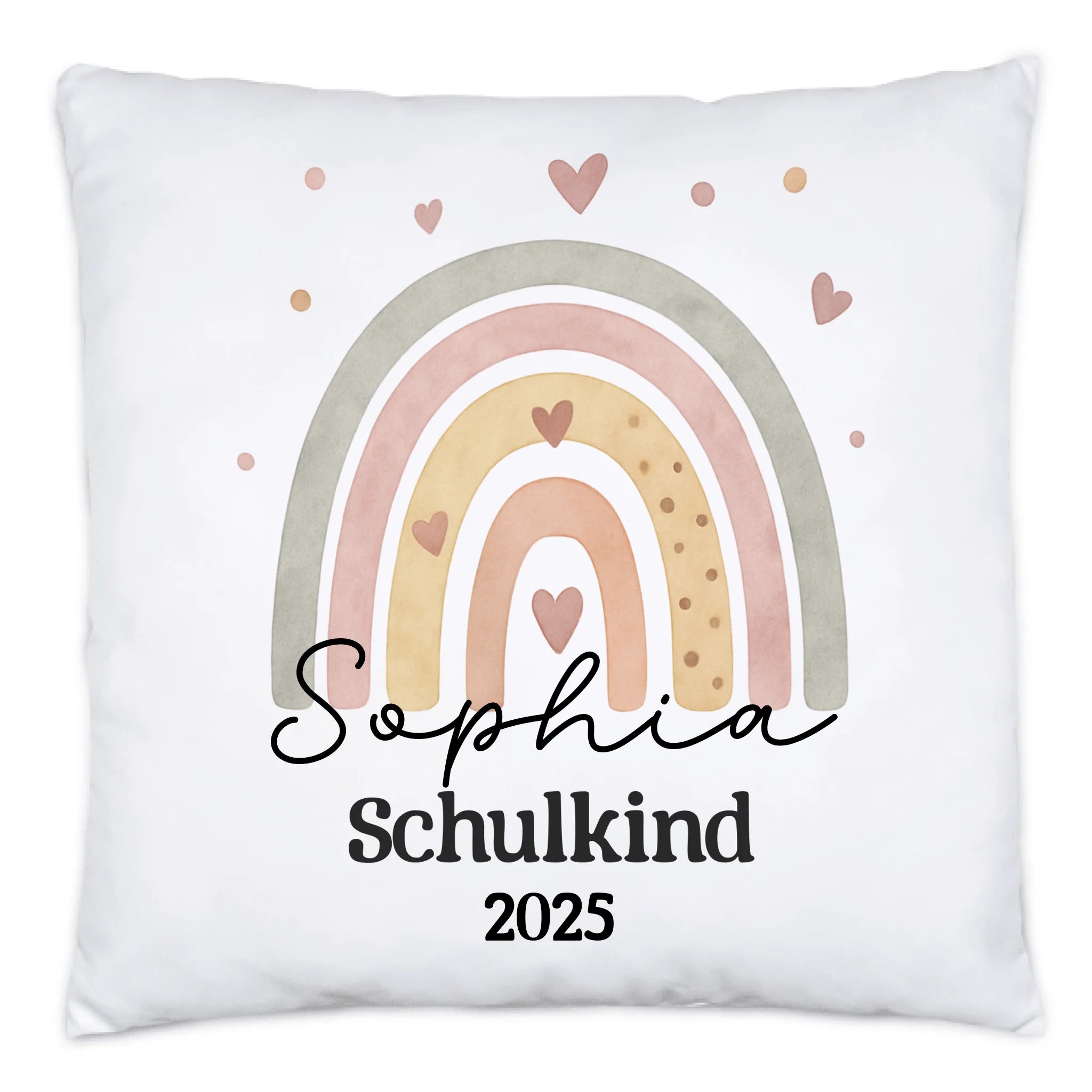Schulkind Kissen Personalisiert, Kleines Geschenk Einschulung Regenbogen Schulstart Schuleinführung mit Name & Jahr für Erstklässler - Kissen inkl. Füllung