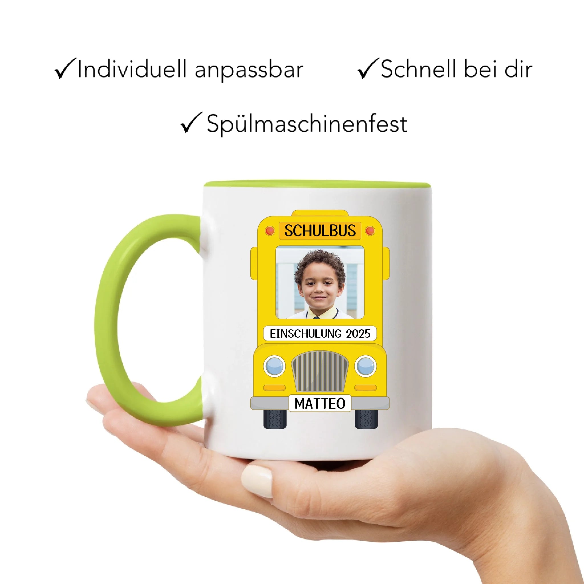 Foto Tasse Schulkind Junge Mädchen, Einschulung Schulanfang Fototasse Personalisiert mit Name Bild, Einschulungsgeschenk ersten Schultag für Erstklässler