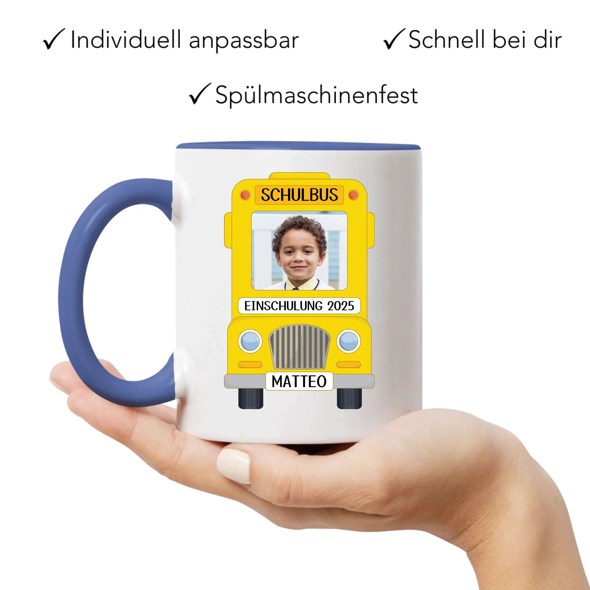 Foto Tasse Schulkind Junge Mädchen, Einschulung Schulanfang Fototasse Personalisiert mit Name Bild, Einschulungsgeschenk ersten Schultag für Erstklässler