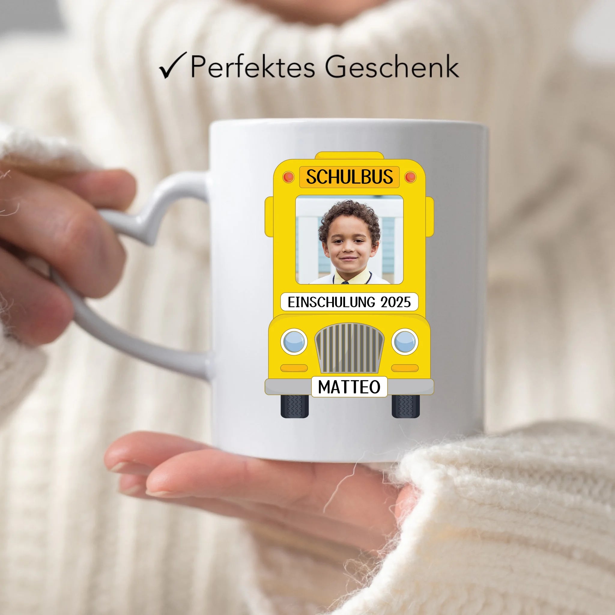 Foto Tasse Schulkind Junge Mädchen, Einschulung Schulanfang Fototasse Personalisiert mit Name Bild, Einschulungsgeschenk ersten Schultag für Erstklässler