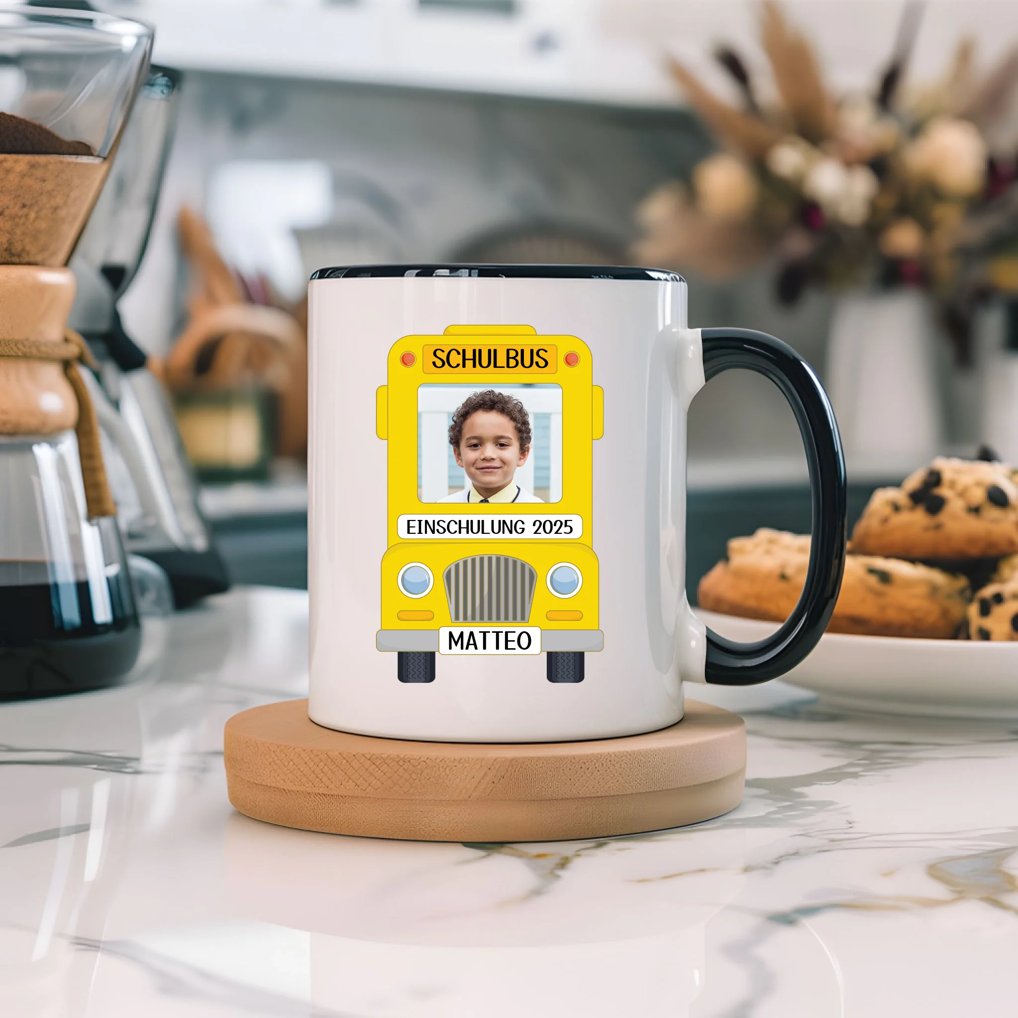 Foto Tasse Schulkind Junge Mädchen, Einschulung Schulanfang Fototasse Personalisiert mit Name Bild, Einschulungsgeschenk ersten Schultag für Erstklässler