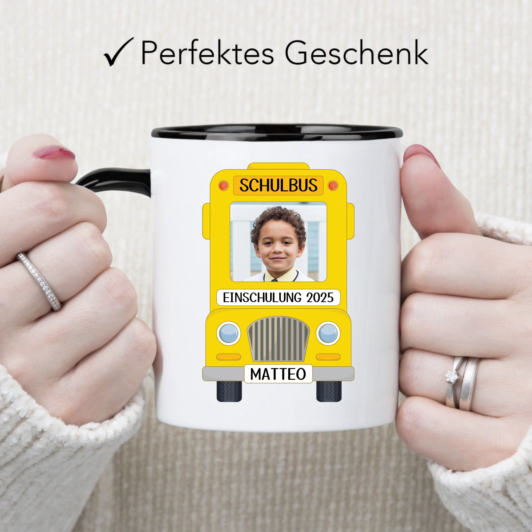 Foto Tasse Schulkind Junge Mädchen, Einschulung Schulanfang Fototasse Personalisiert mit Name Bild, Einschulungsgeschenk ersten Schultag für Erstklässler
